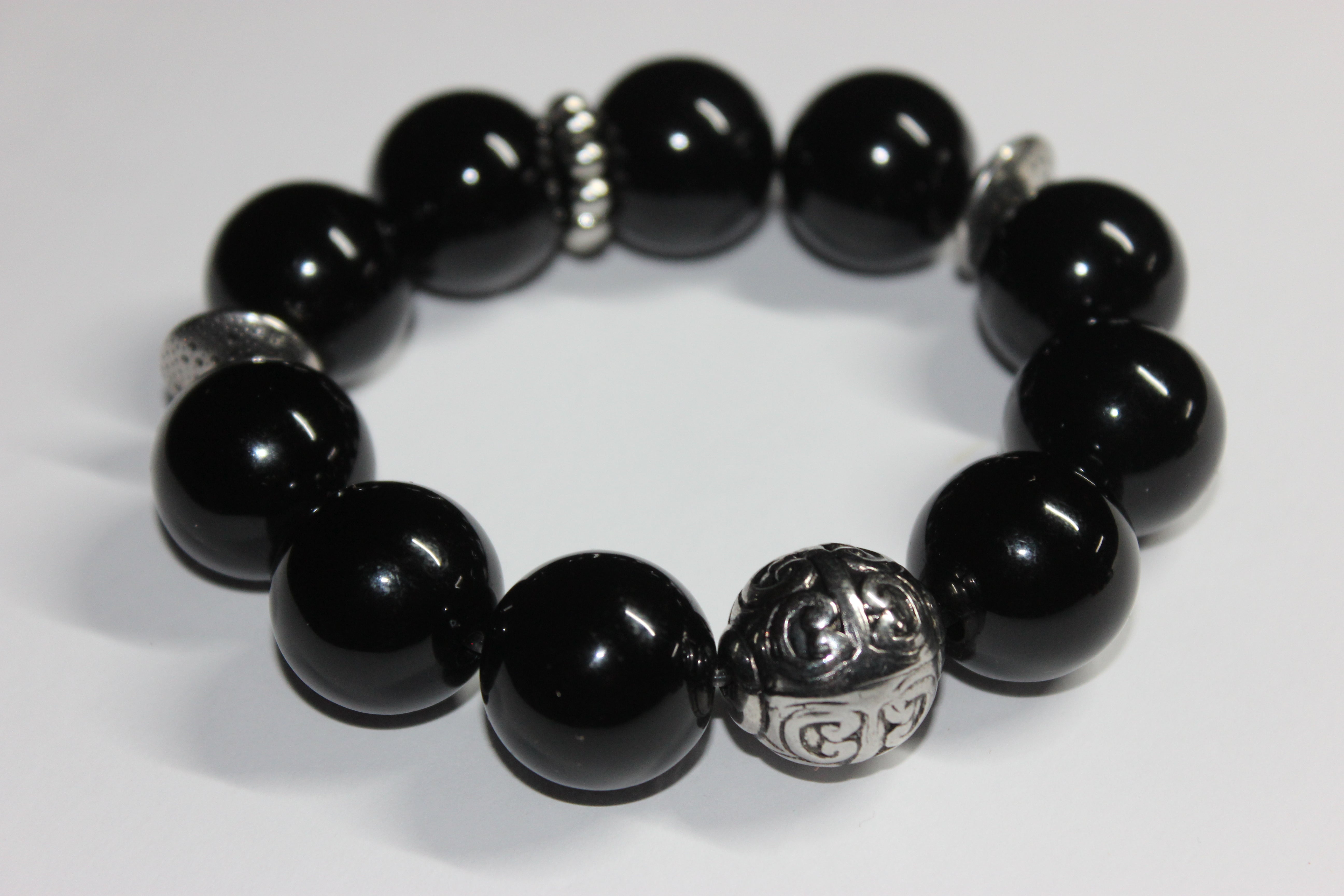 Black & Silver Large Beaded Bracelet