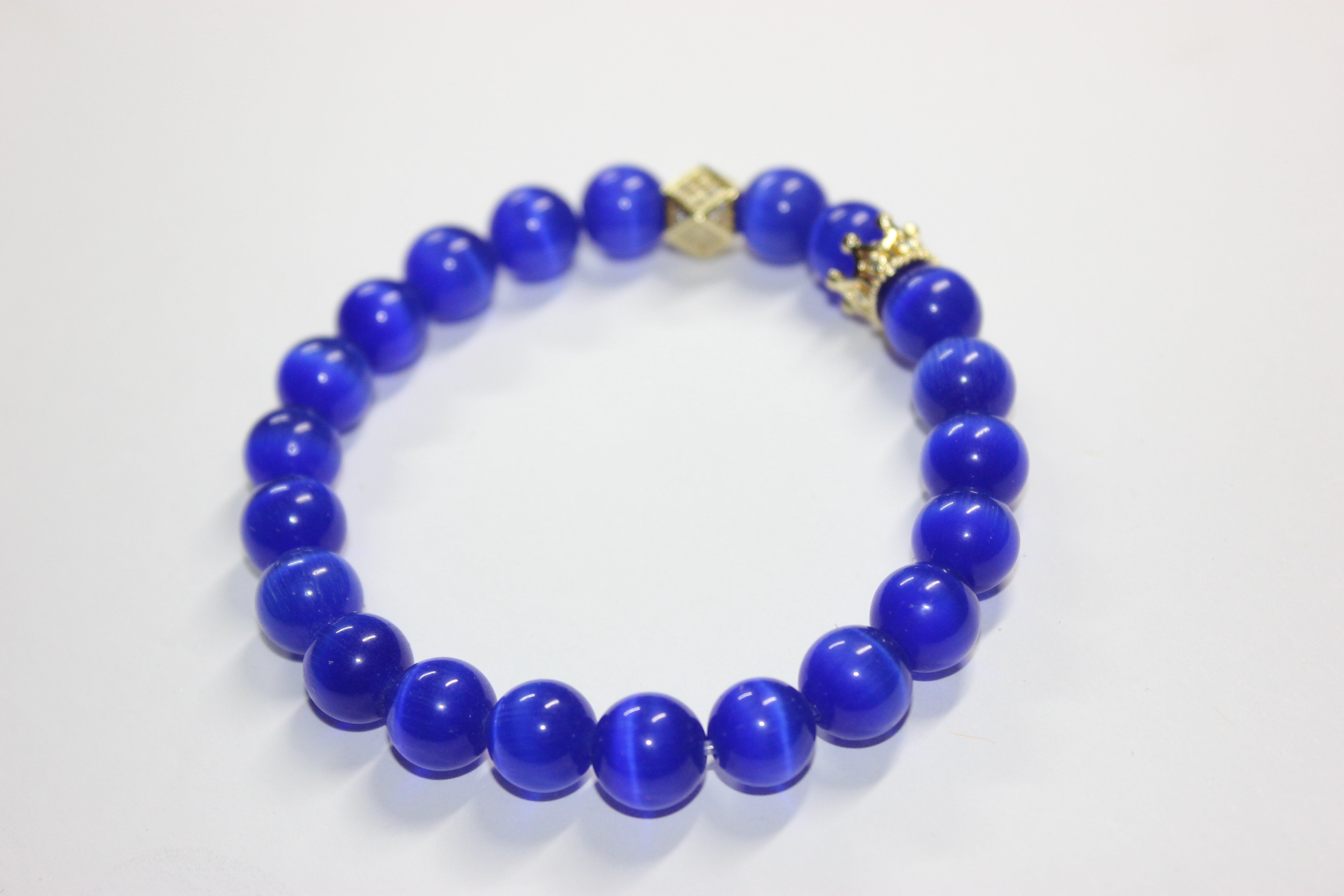 Blue & Gold w/ Crown Beaded Bracelet