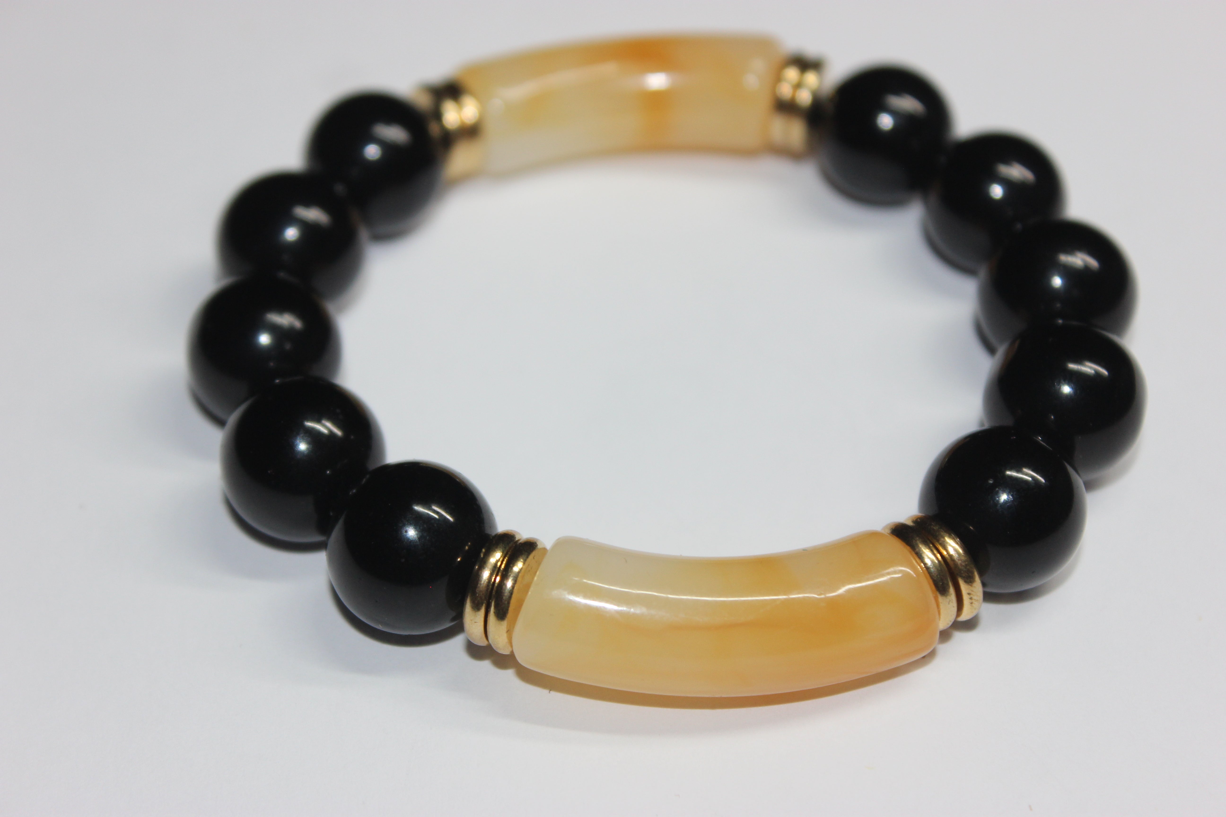 Earthtone Black & Gold Beaded Bracelet