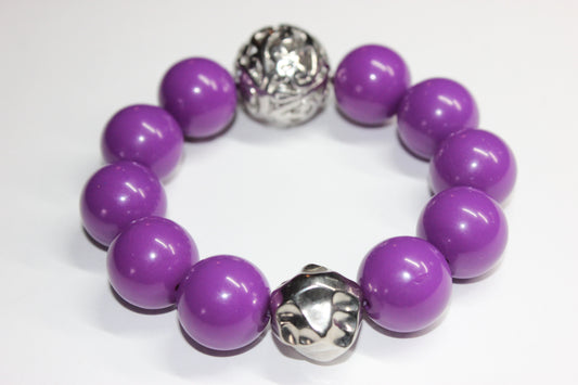 💪🏽 Purple & Silver Large Beaded Bracelet