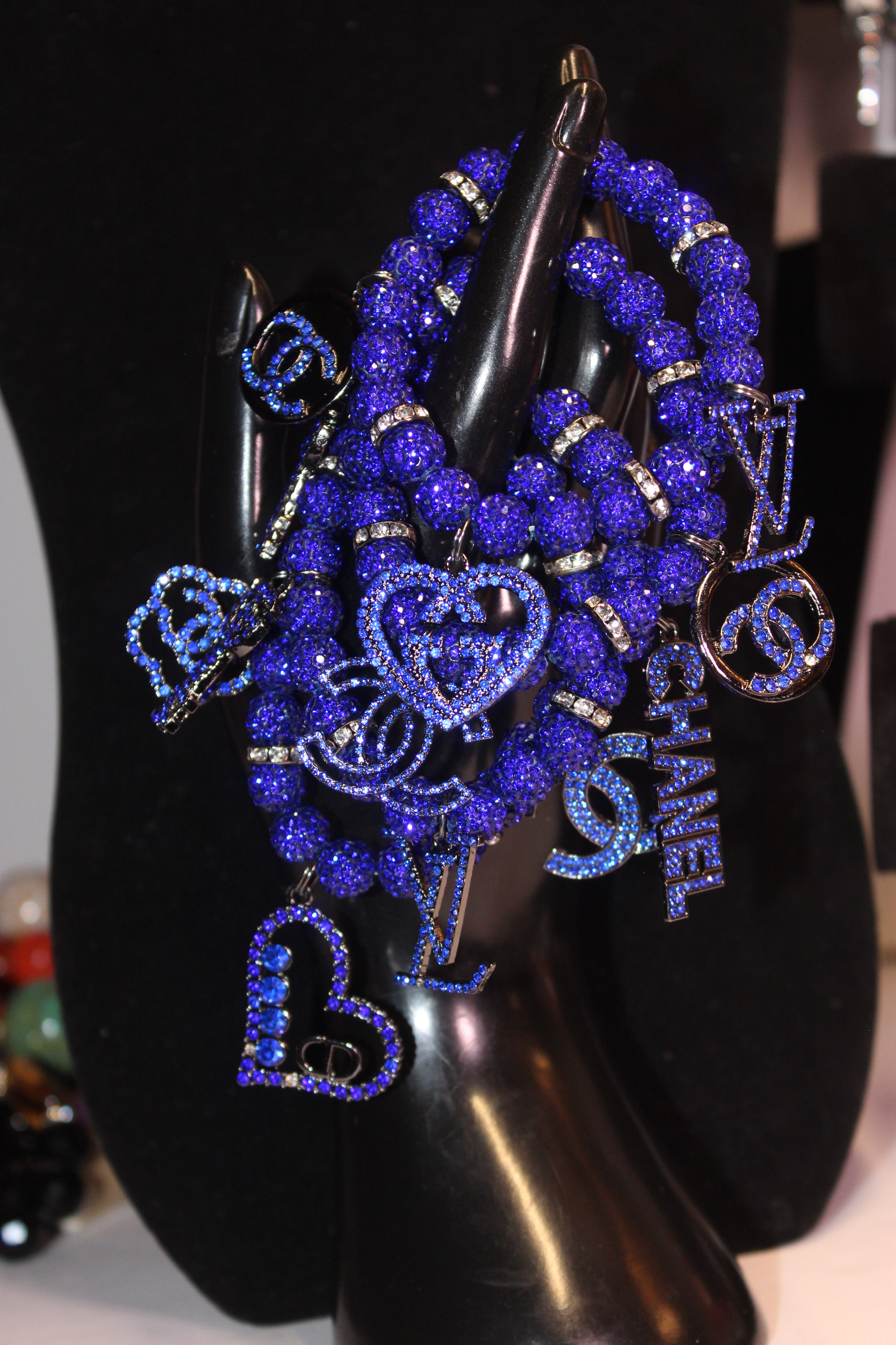 Blue 4 Piece Rhinestone Charm Bracelet Set