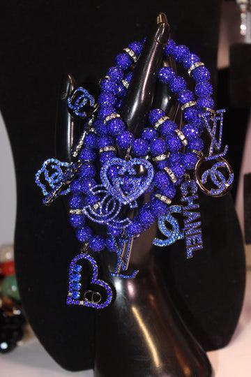 Blue 4 Piece Rhinestone Charm Bracelet Set
