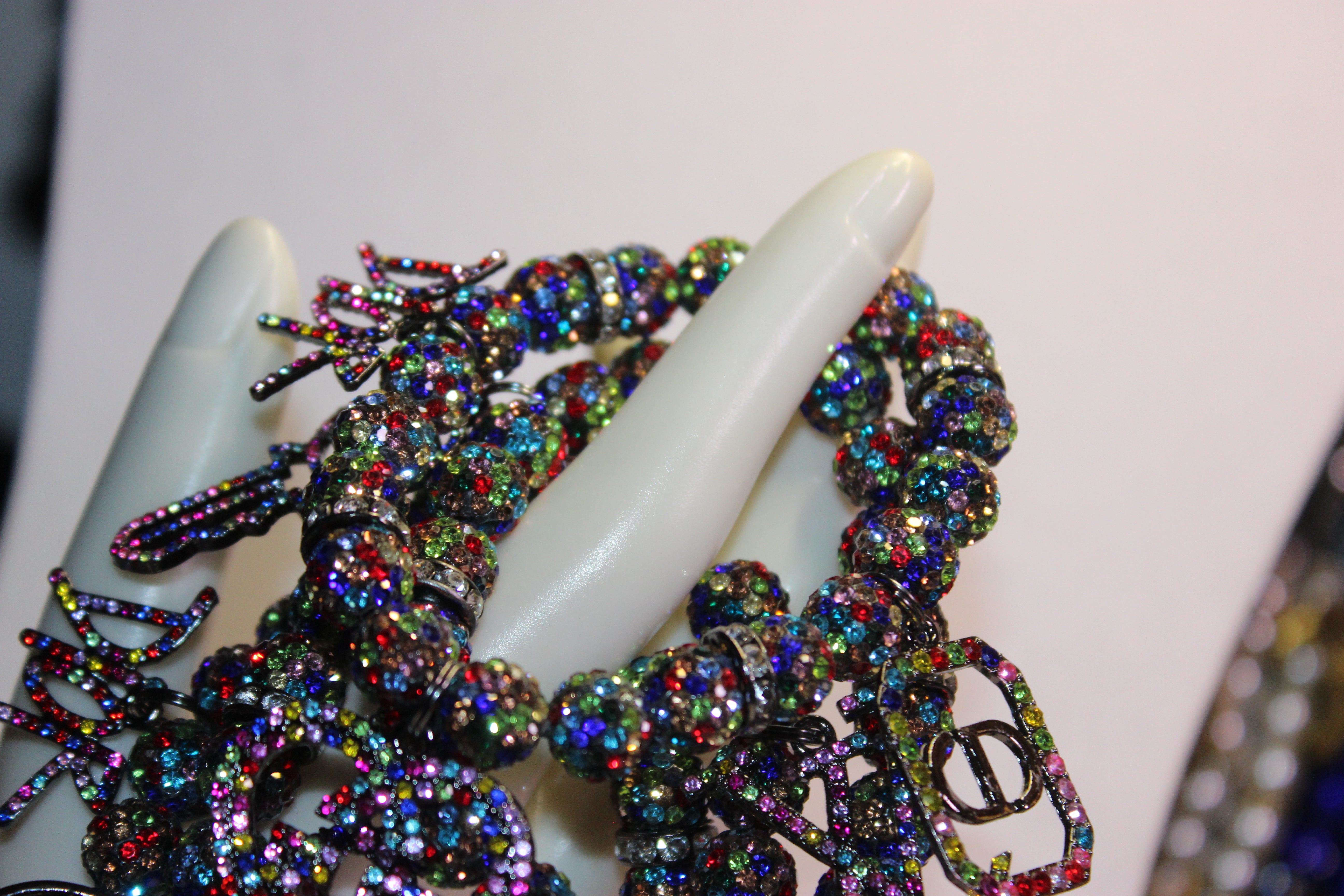 4 Piece Multicolored Rhinestone Charm Bracelet Set