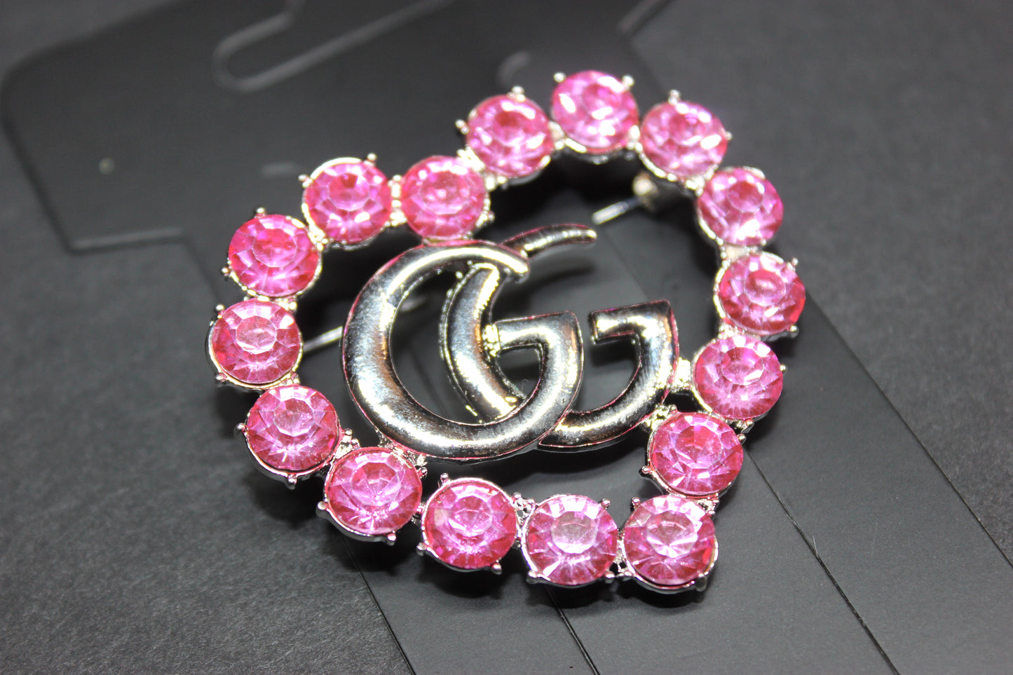 Pink & Silver Heart Rhinestone Brooch Pin