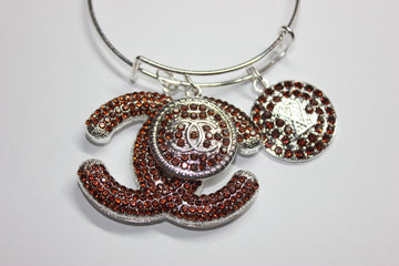 Brown & Silver Rhinestone Charm Bangle