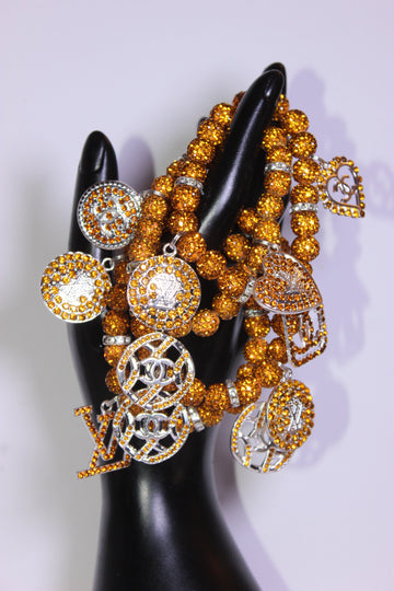 4 Piece Rhinestone Topaz w/ Silver Charm Bracelet Set
