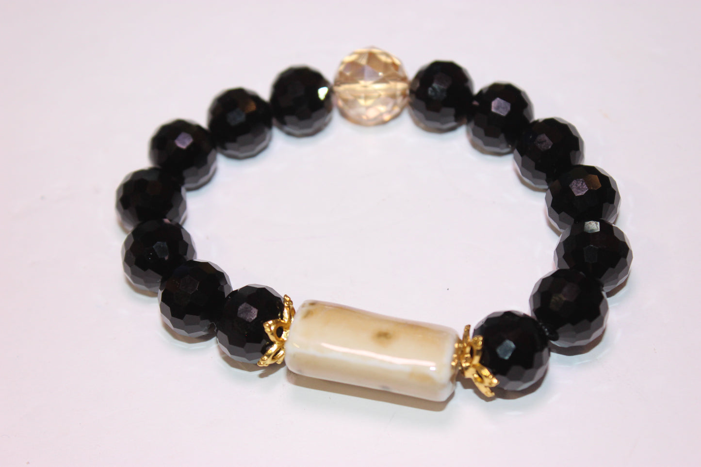 Black Ice Bracelet with Gold & Smooth Ceramic Natural Gemstone
