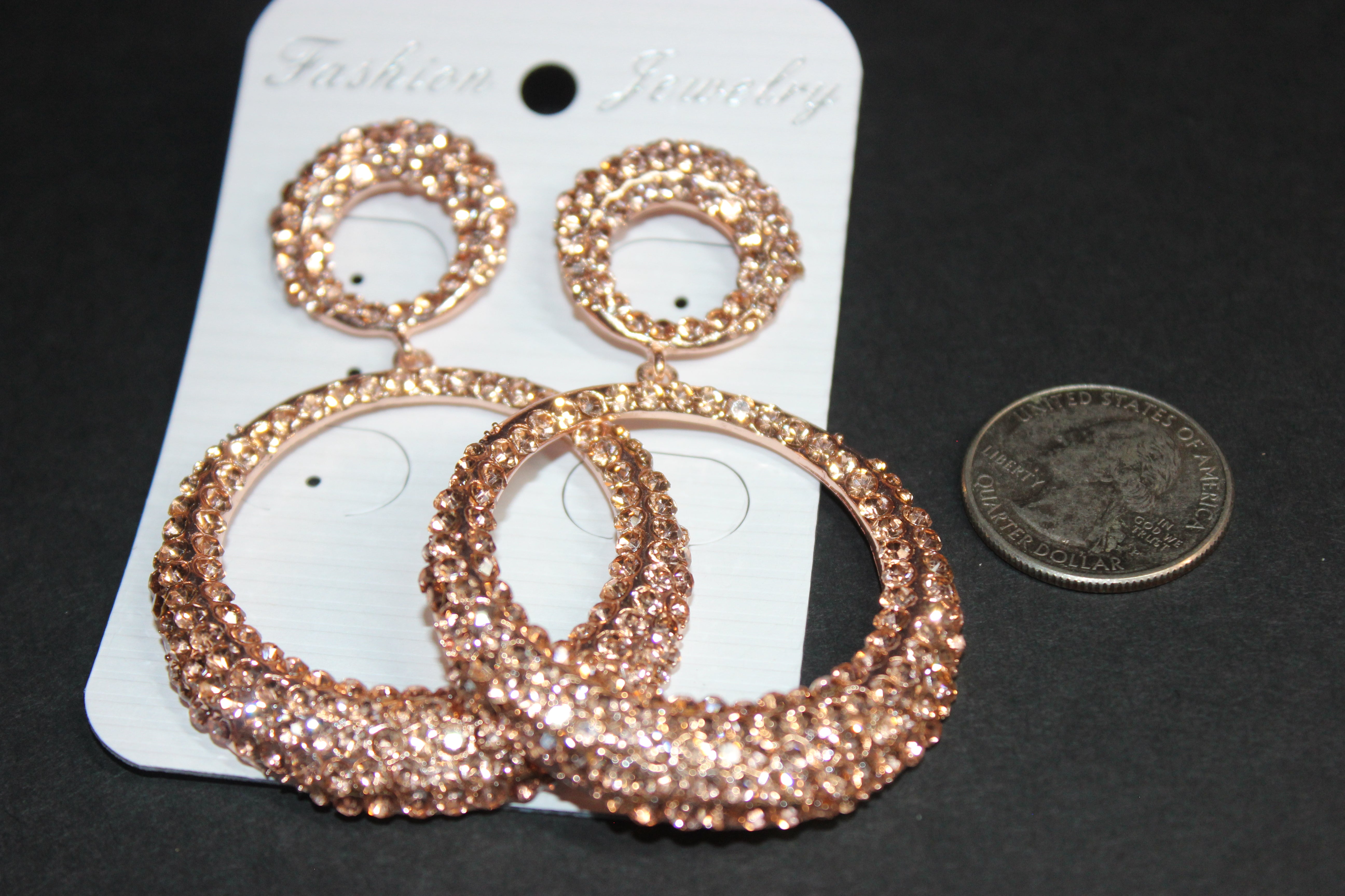 Rose Gold Rhinestone Hoop Earrings