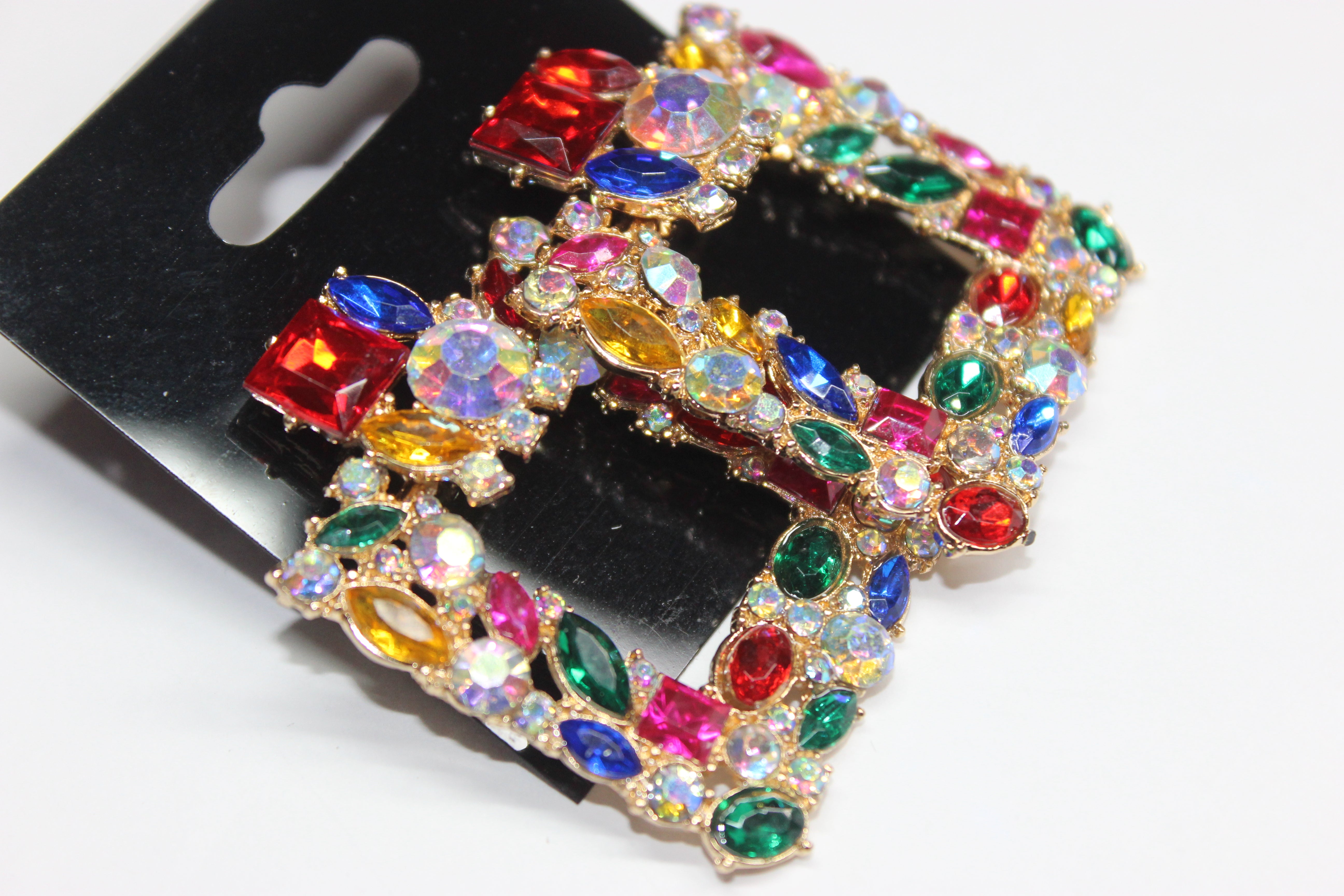 Multicolored Rhinestone & Gold Post Earrings