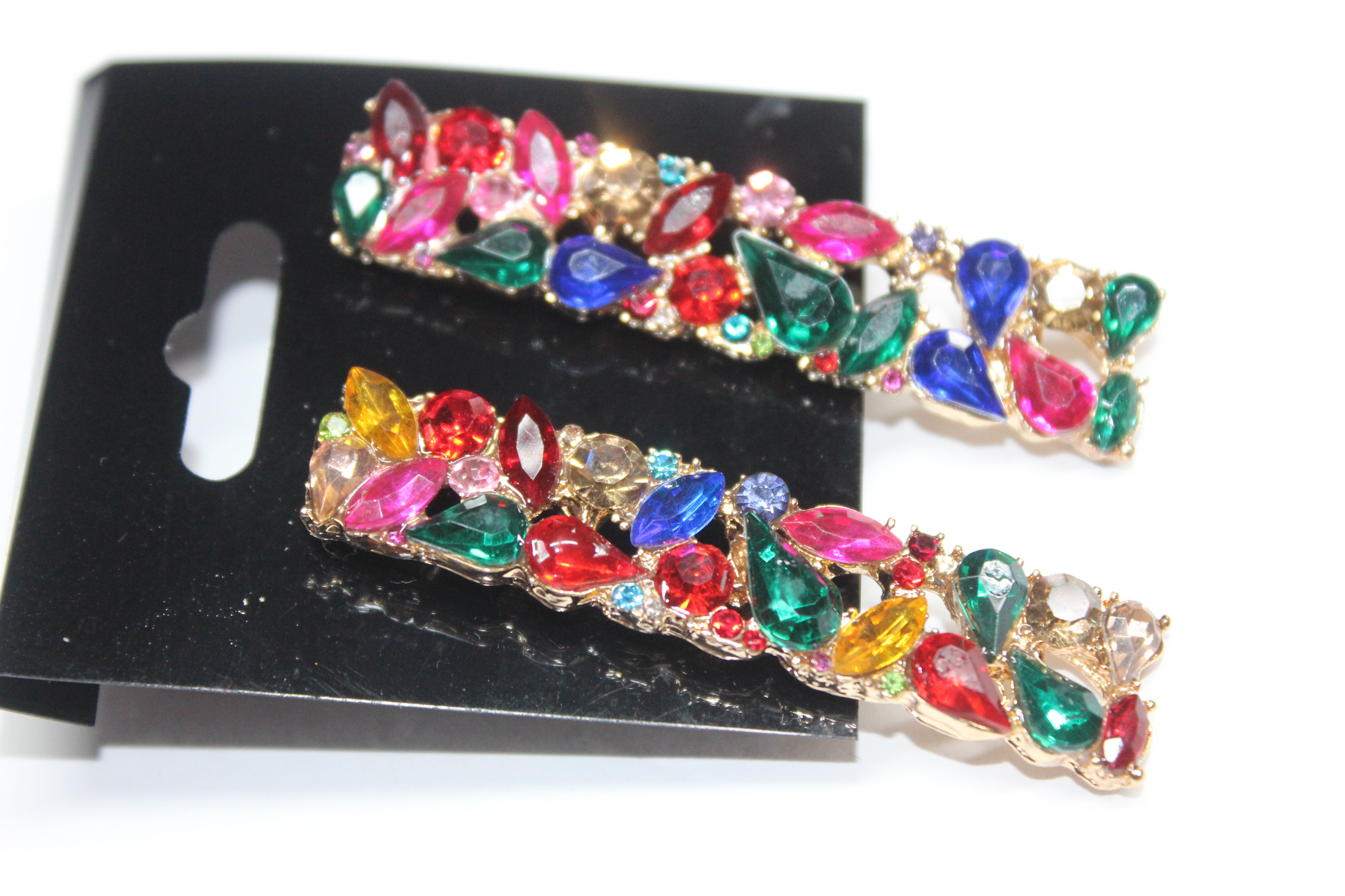 Rhinestone Multicolored & Gold Post Earrings
