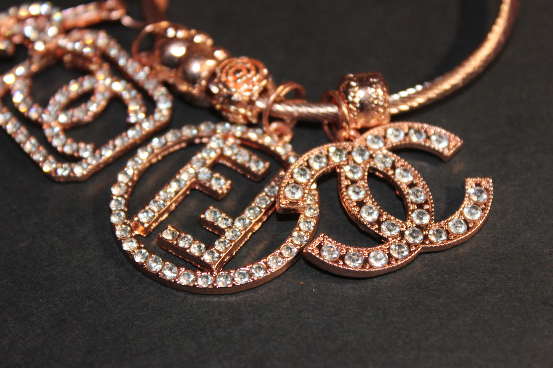 Luxury Rose Gold 4 Charm Bangle Bracelet