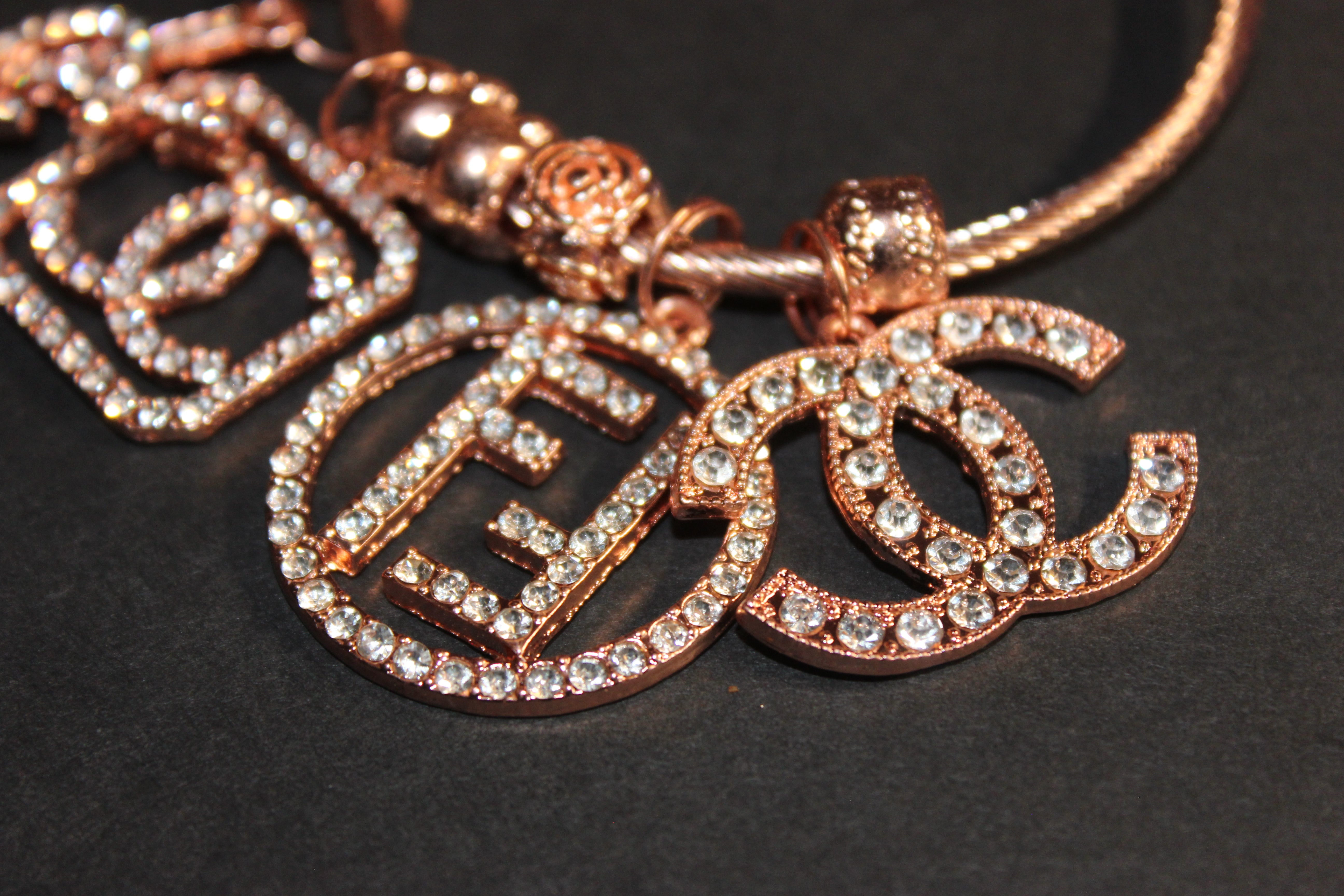 Luxury Rose Gold 4 Charm Bangle Bracelet