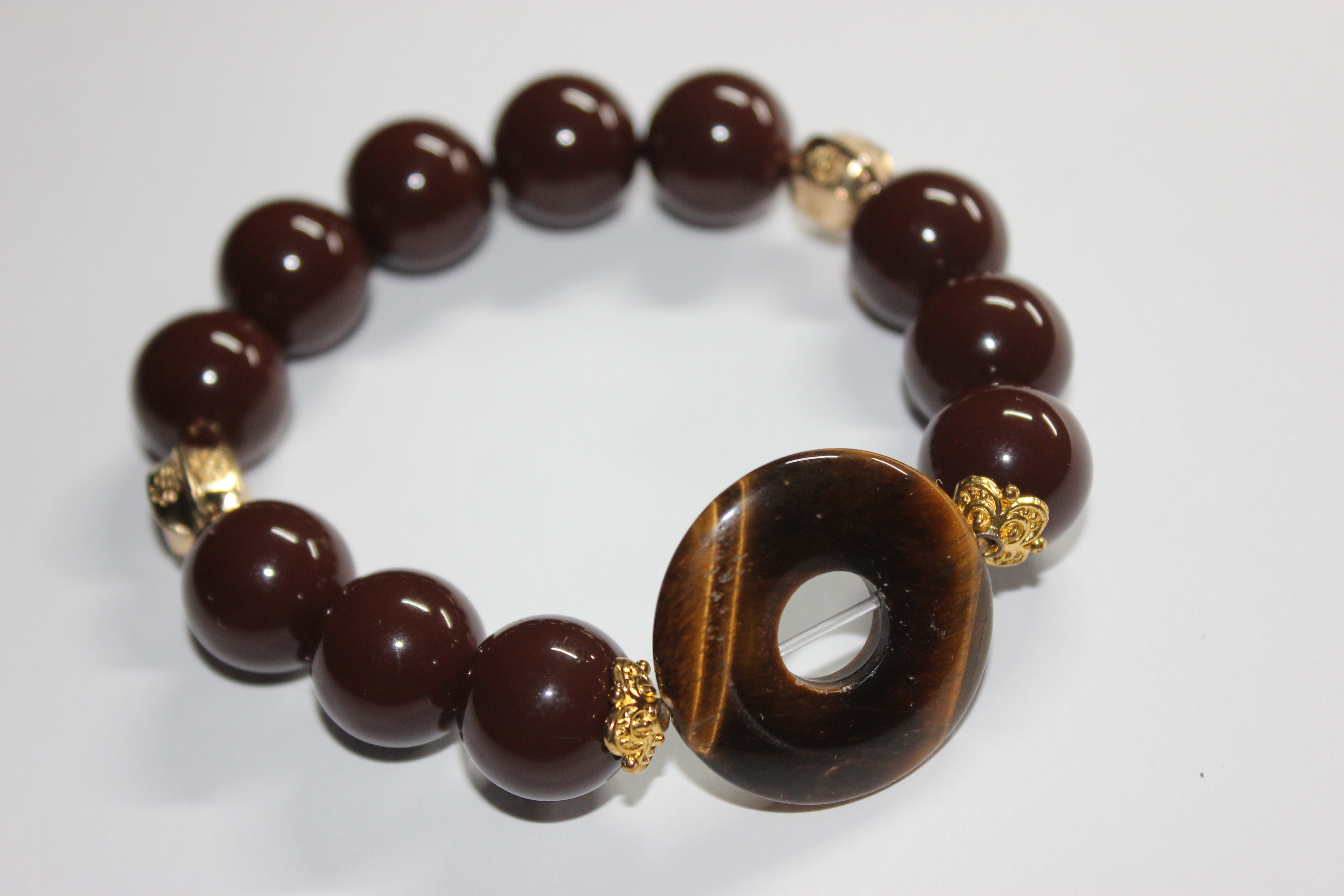 Chocolate Tiger Eye w/ Gold Beaded Bracelet