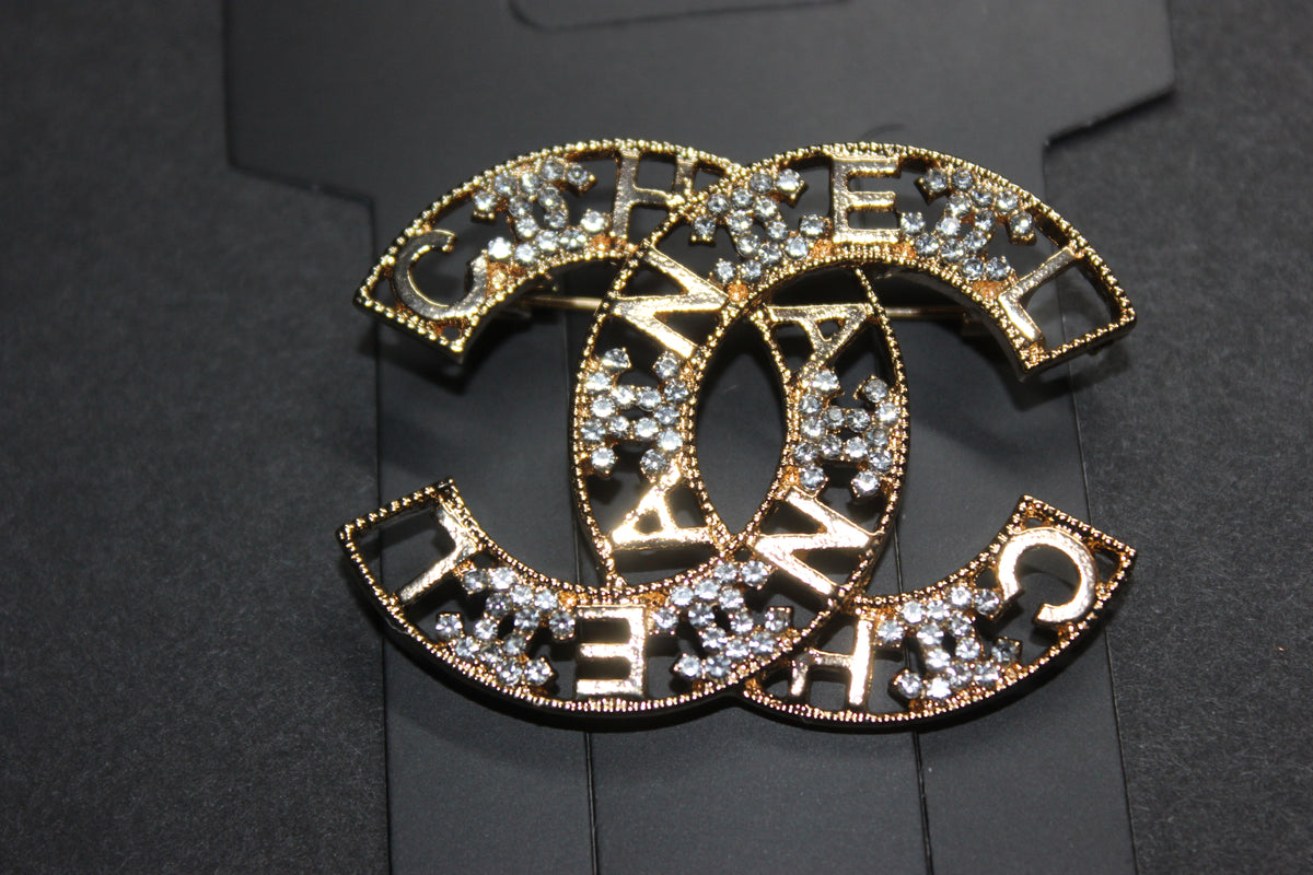 Gold Rhinestone Brooch Pin