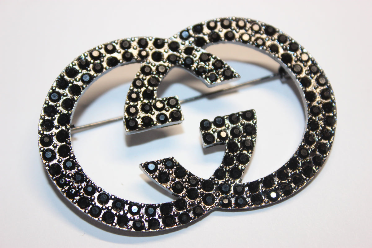 Black Rhinestone Brooch Pin