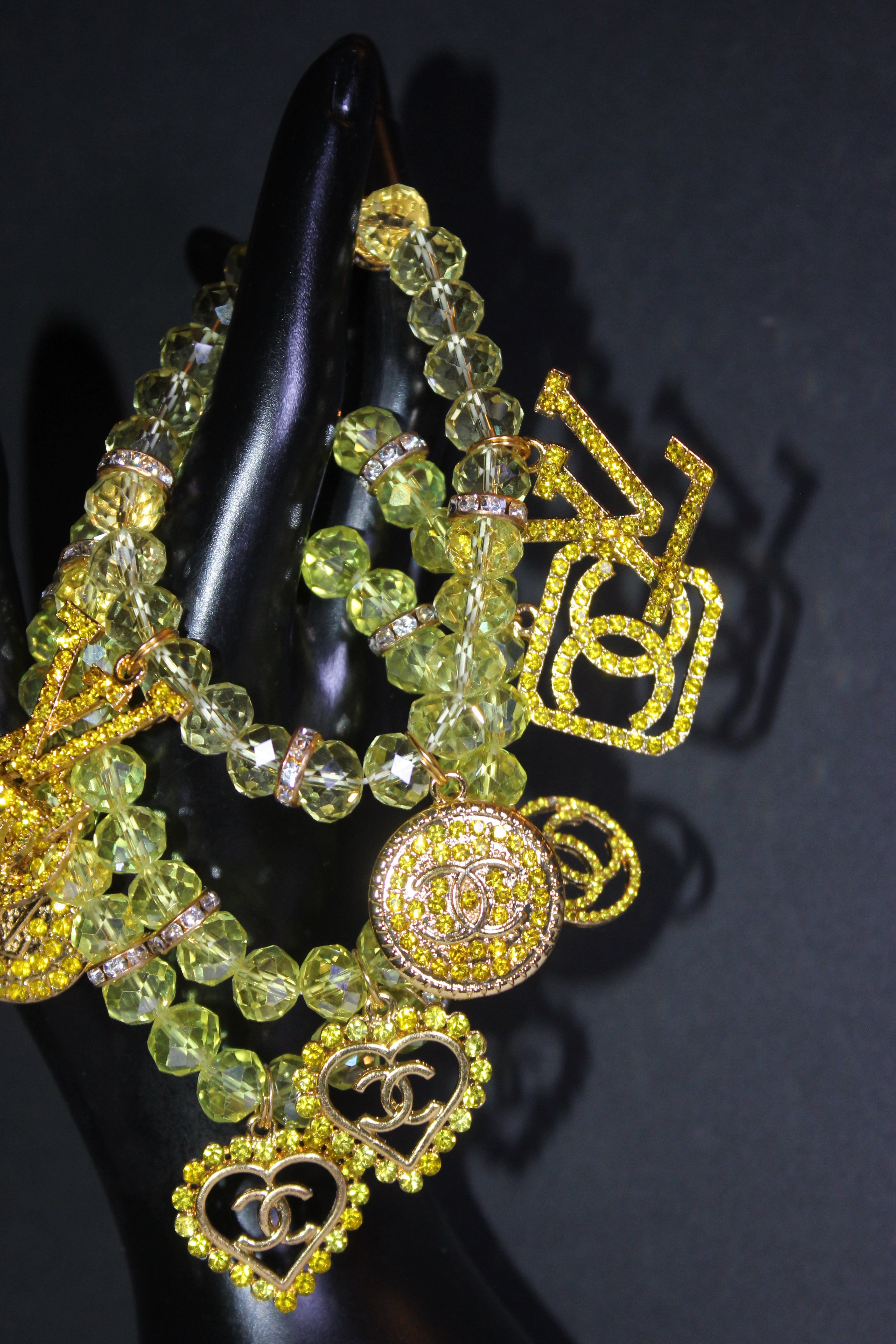 3 Piece Shades of Yellow & Gold Crystal Charm Bracelet Set