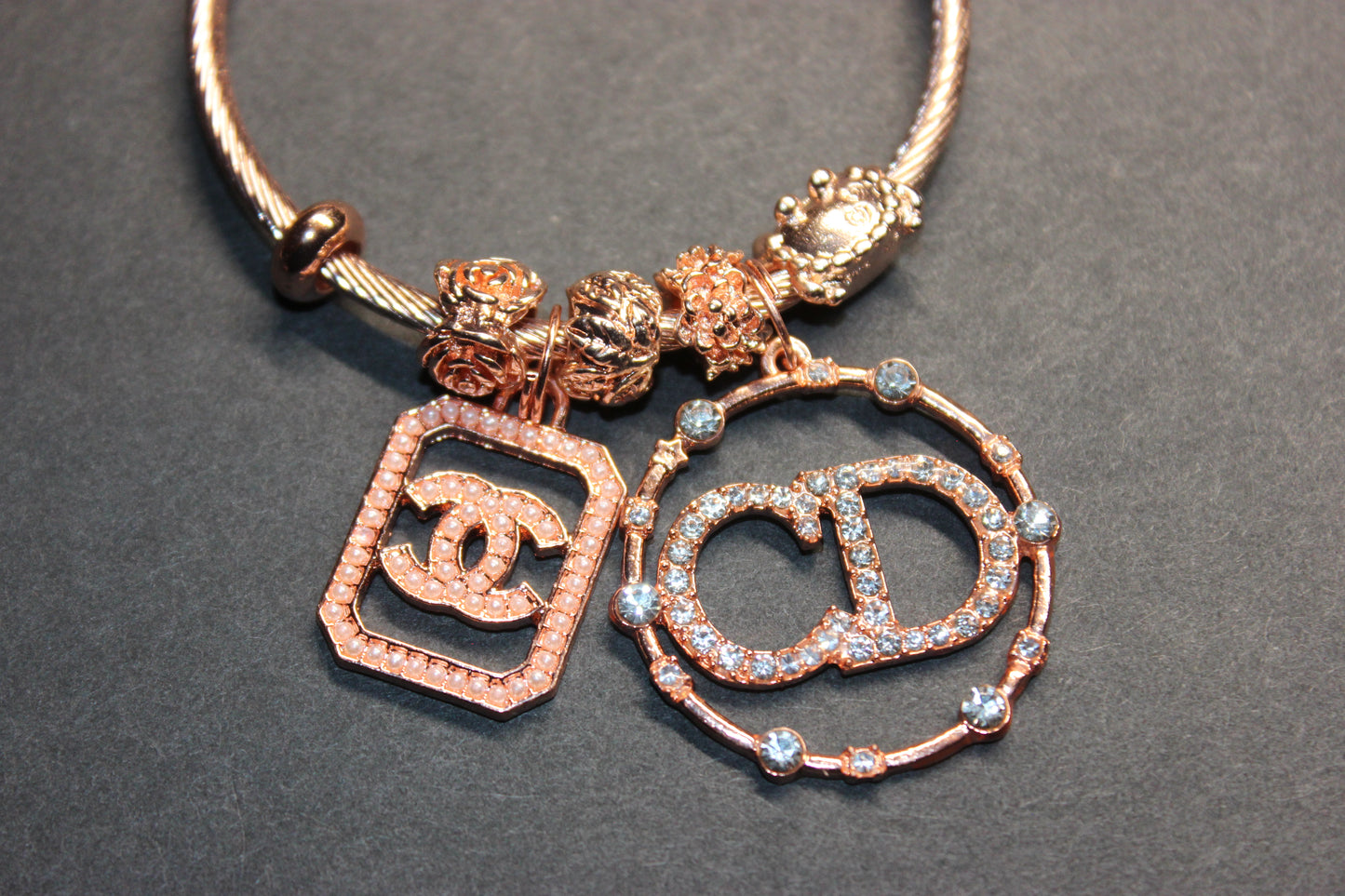Rose Gold Charm Bangle Bracelet