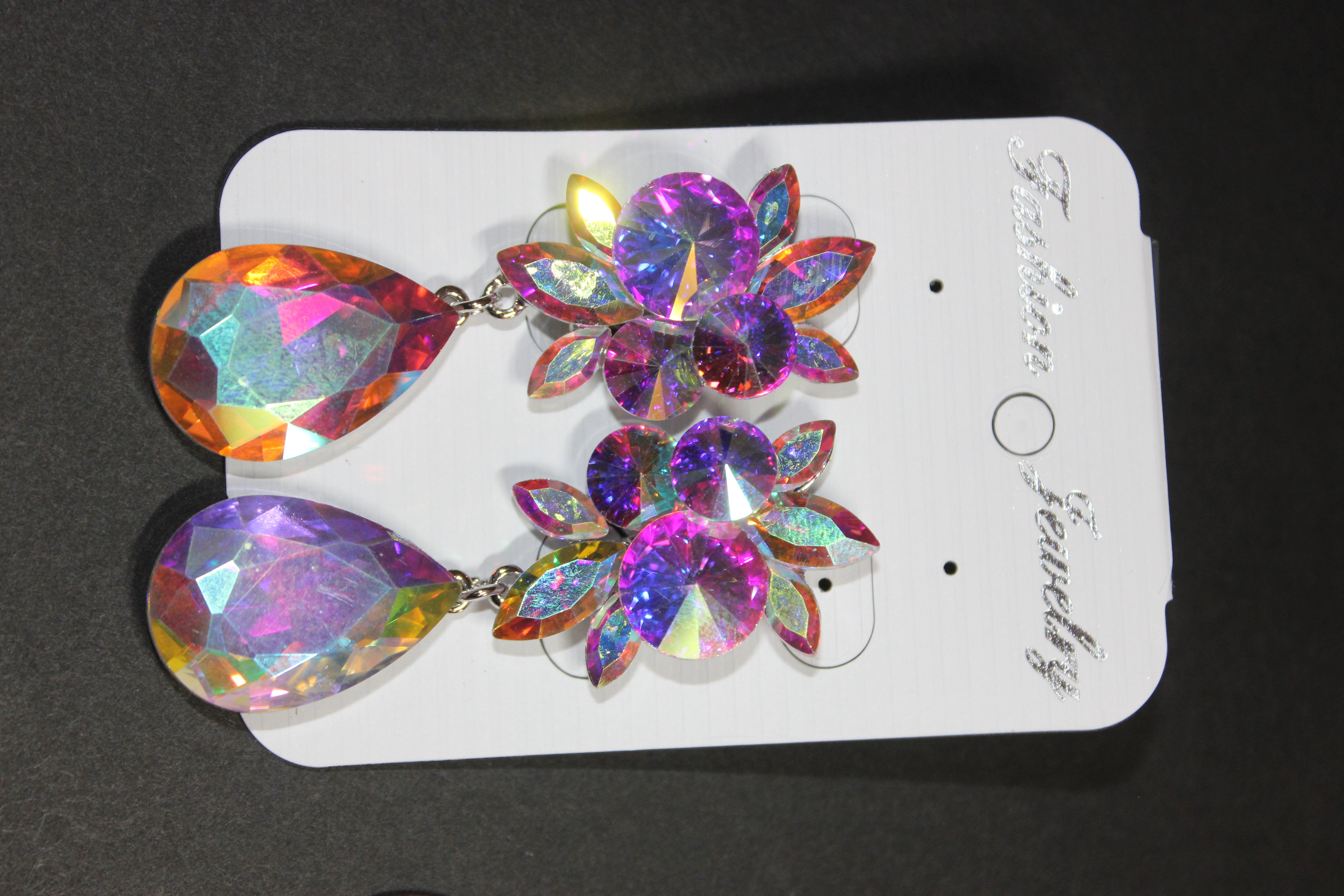 Clip On Iridescent Crystal Pineapple Drop Earrings
