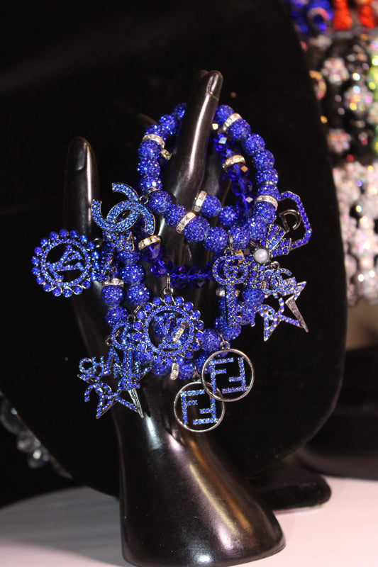 4 Piece Blue Rhinestone Charm Bracelet Set