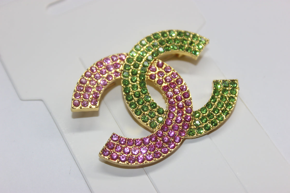 Pink & Green w/ Gold Brooch Pin