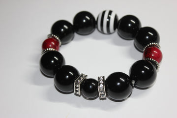 Black Red & White Large Beaded Bracelet