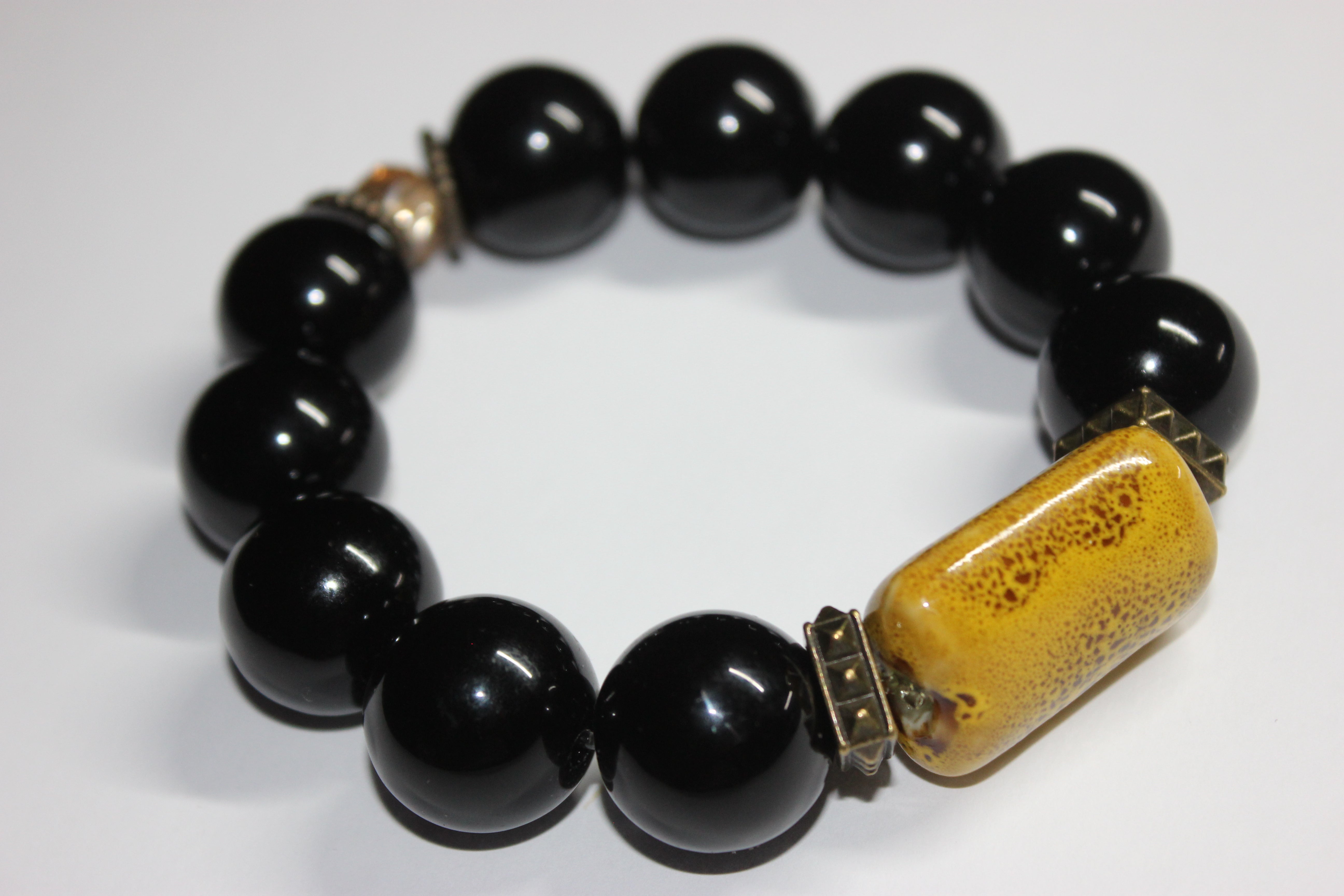 Black & Mustard Large Beaded Bracelet