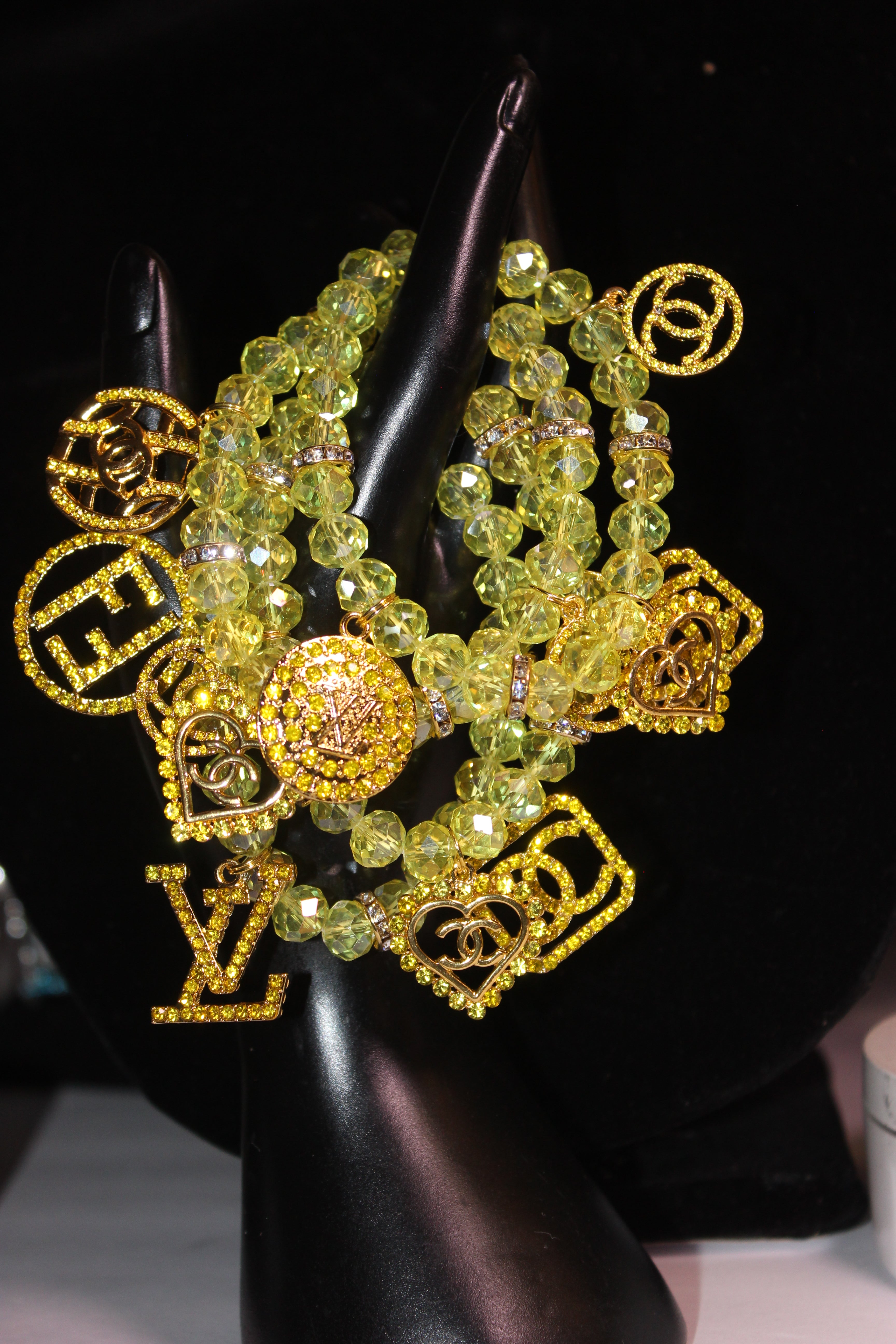 4 Piece Yellow & Gold Crystal Charm Bracelet Set