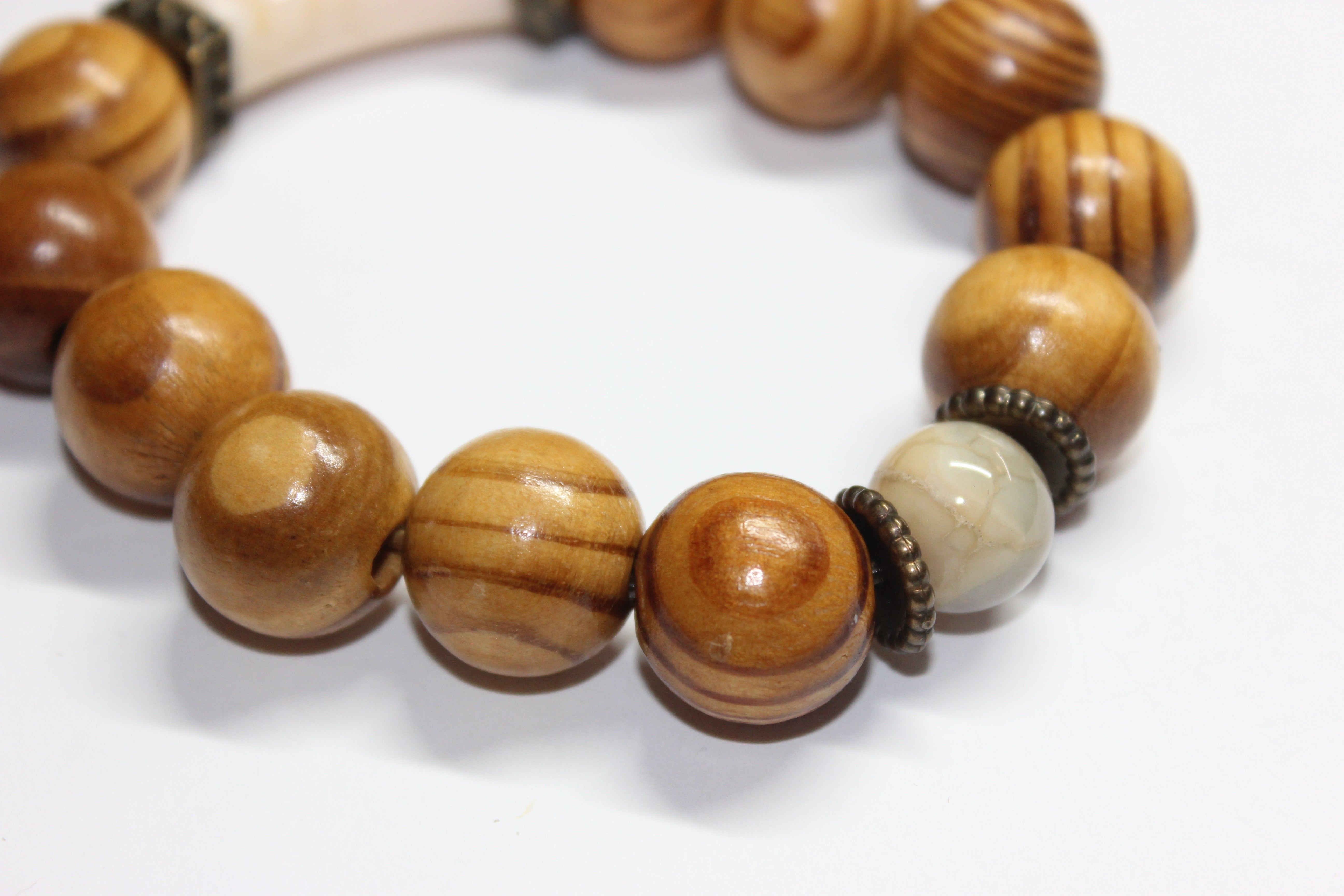 Tan & Wood Beaded Bracelet