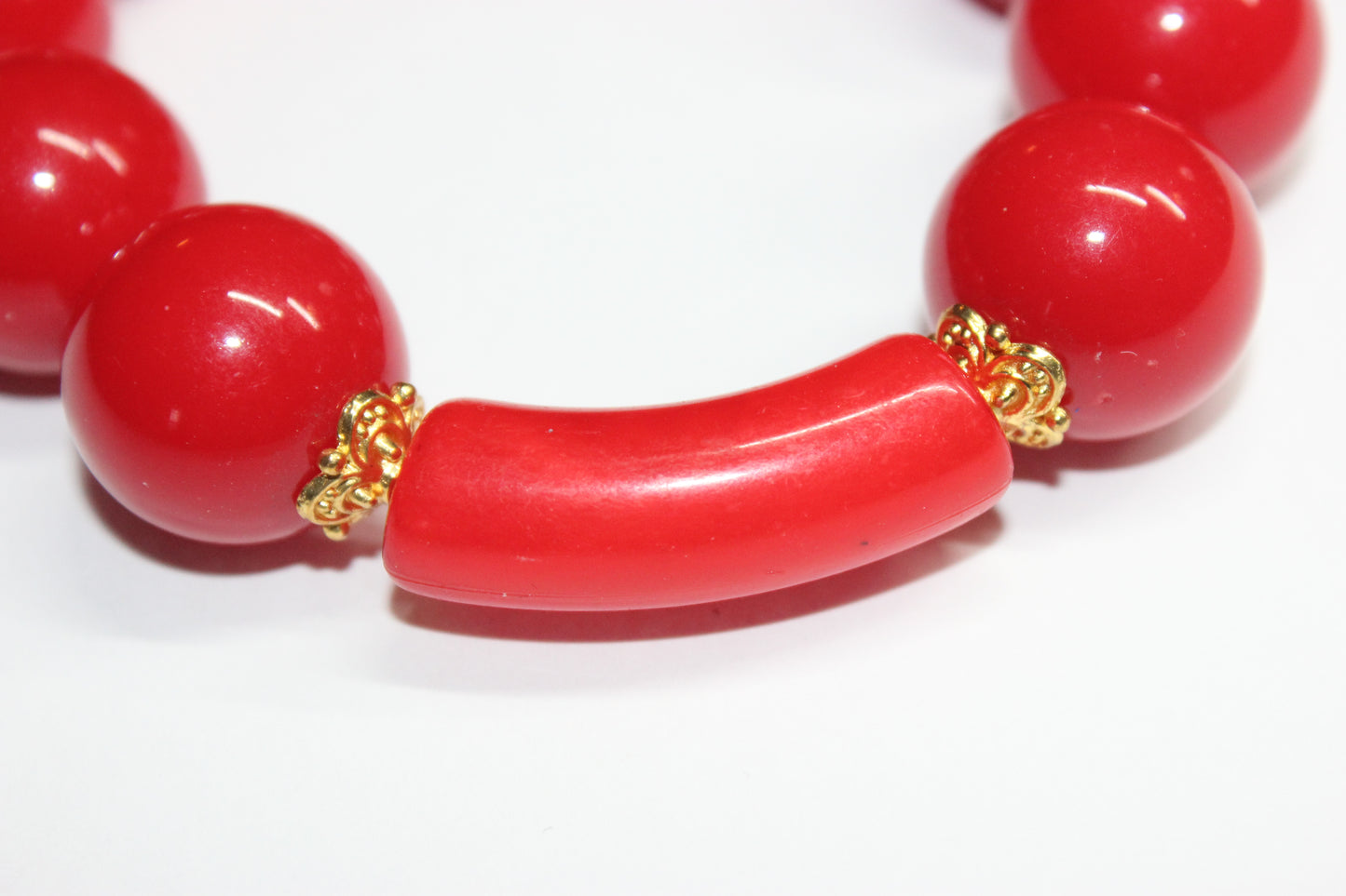 Red & Gold Large Beaded Bracelet