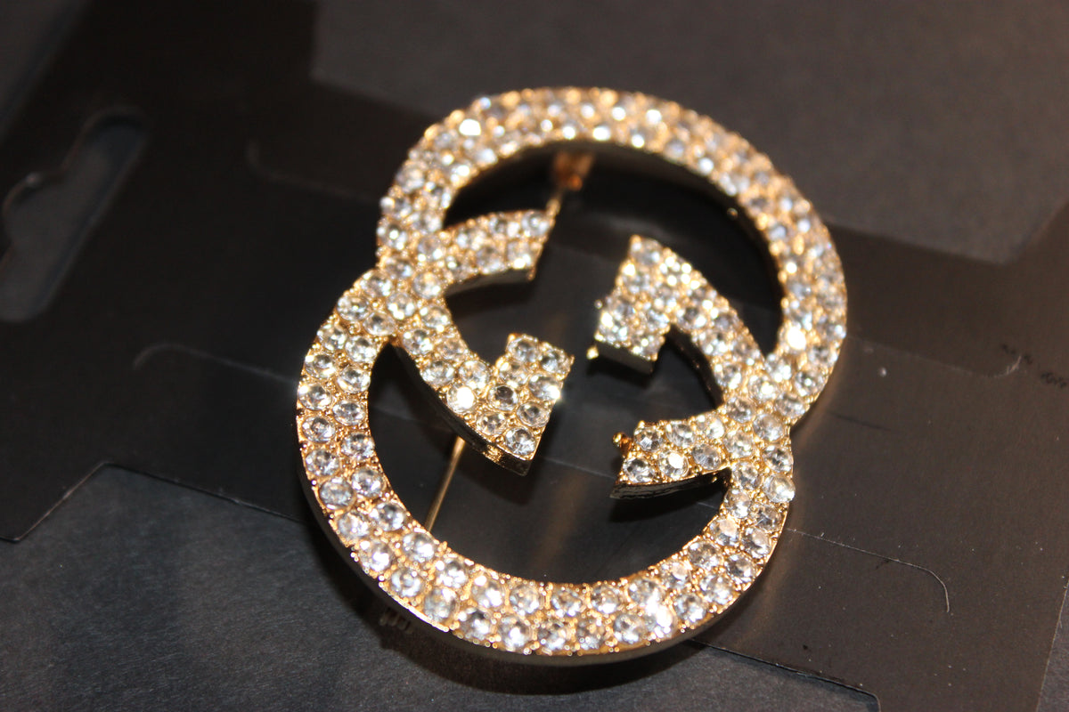Gold Rhinestone Brooch Pin
