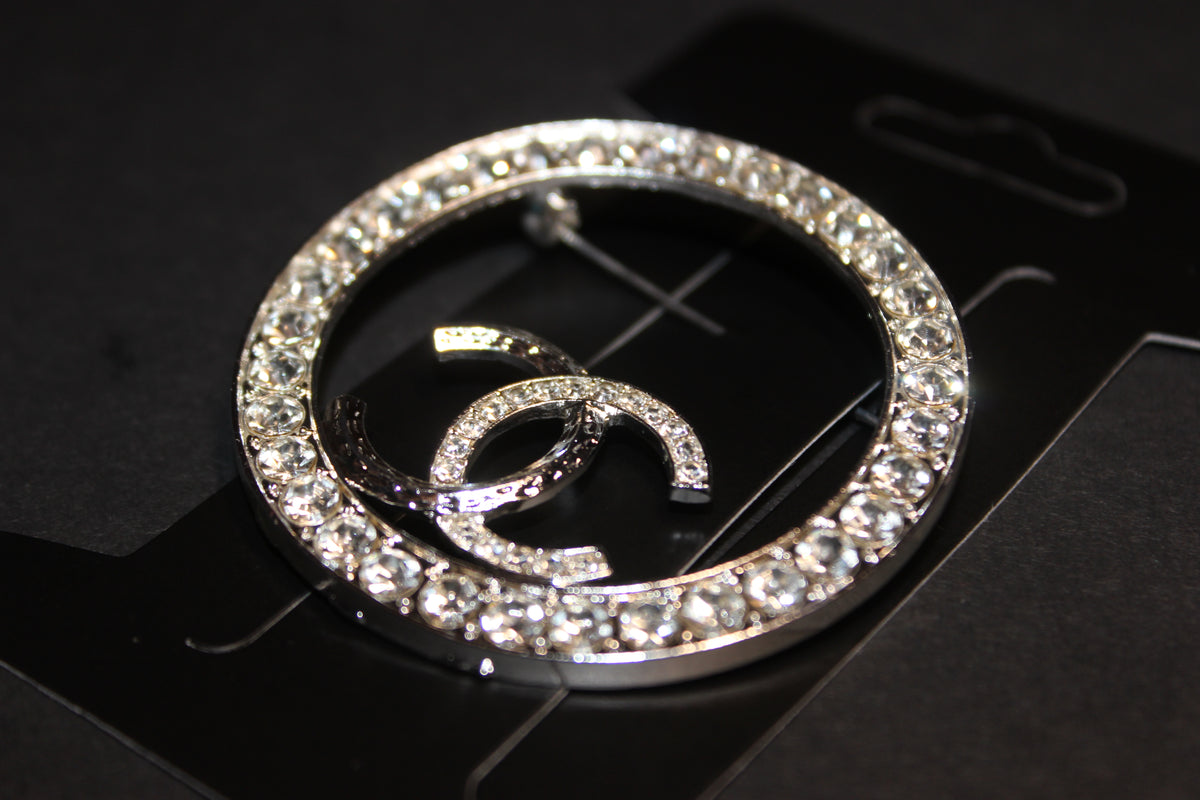 Silver Rhinestone Brooch Pin