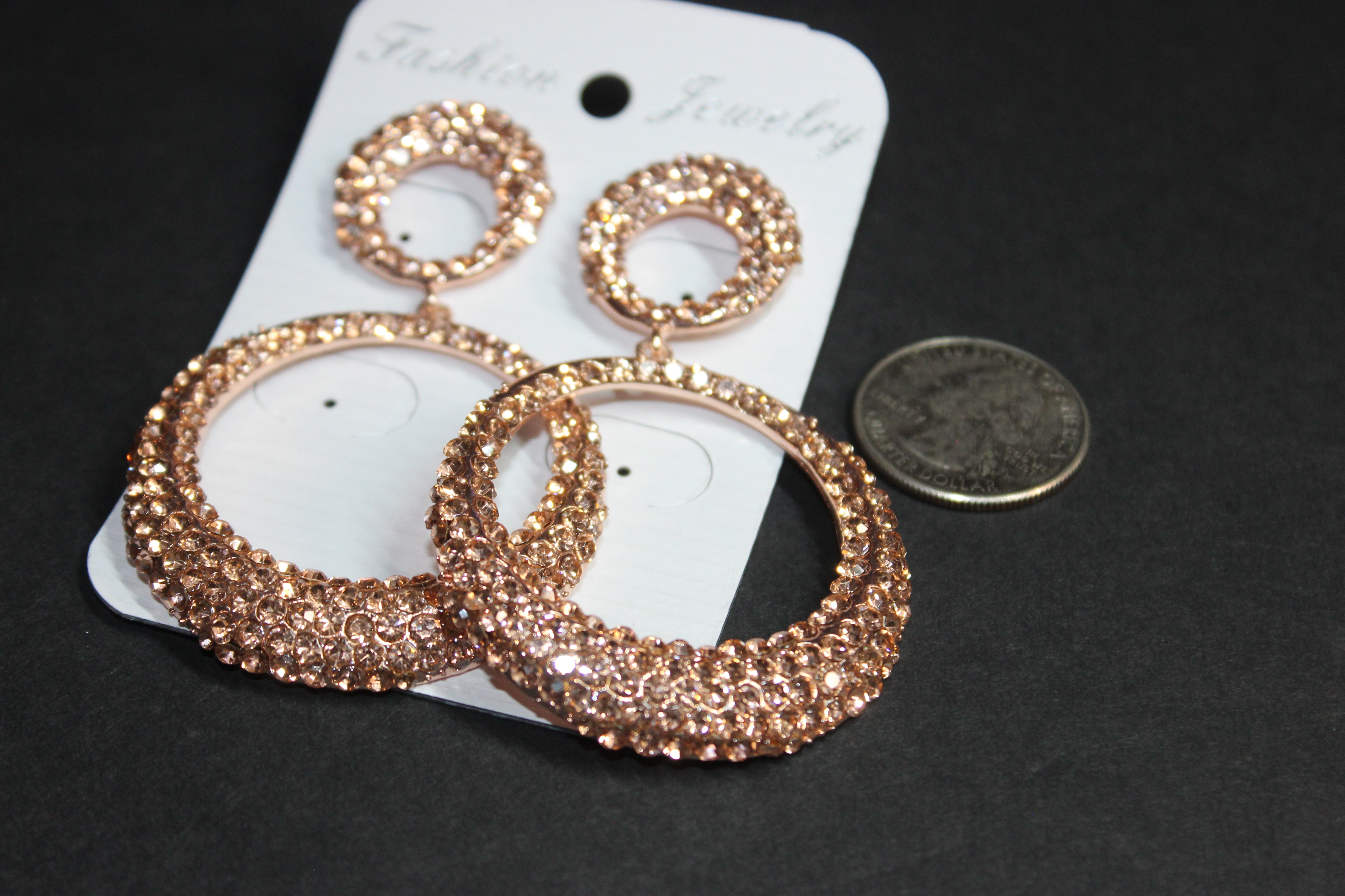 Rose Gold Rhinestone Hoop Earrings