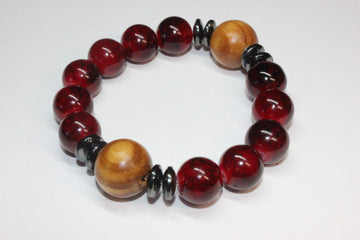 Red Black W/ Wood Beaded Bracelet