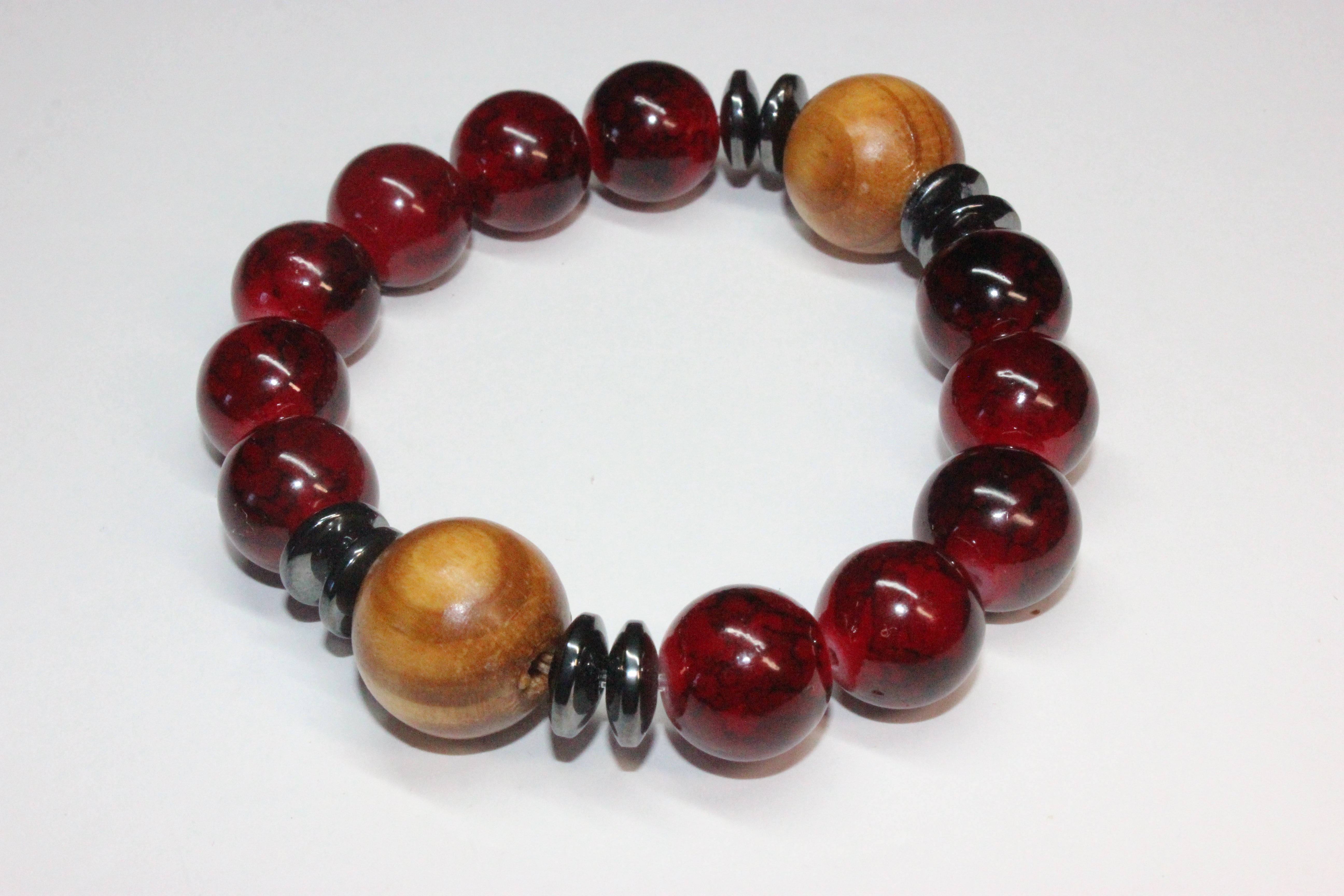 Red Black W/ Wood Beaded Bracelet
