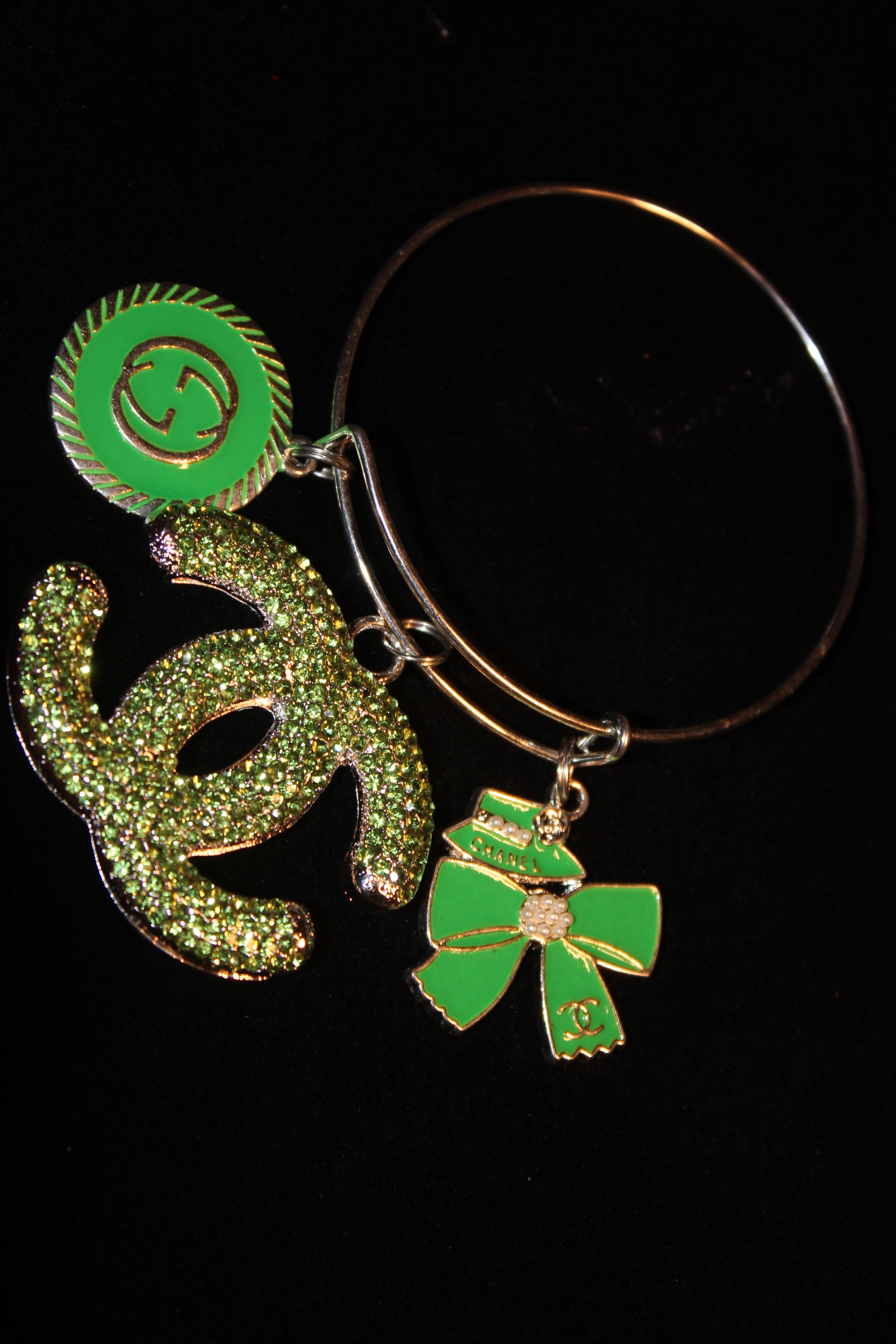 Green & Silver Charm Bangle