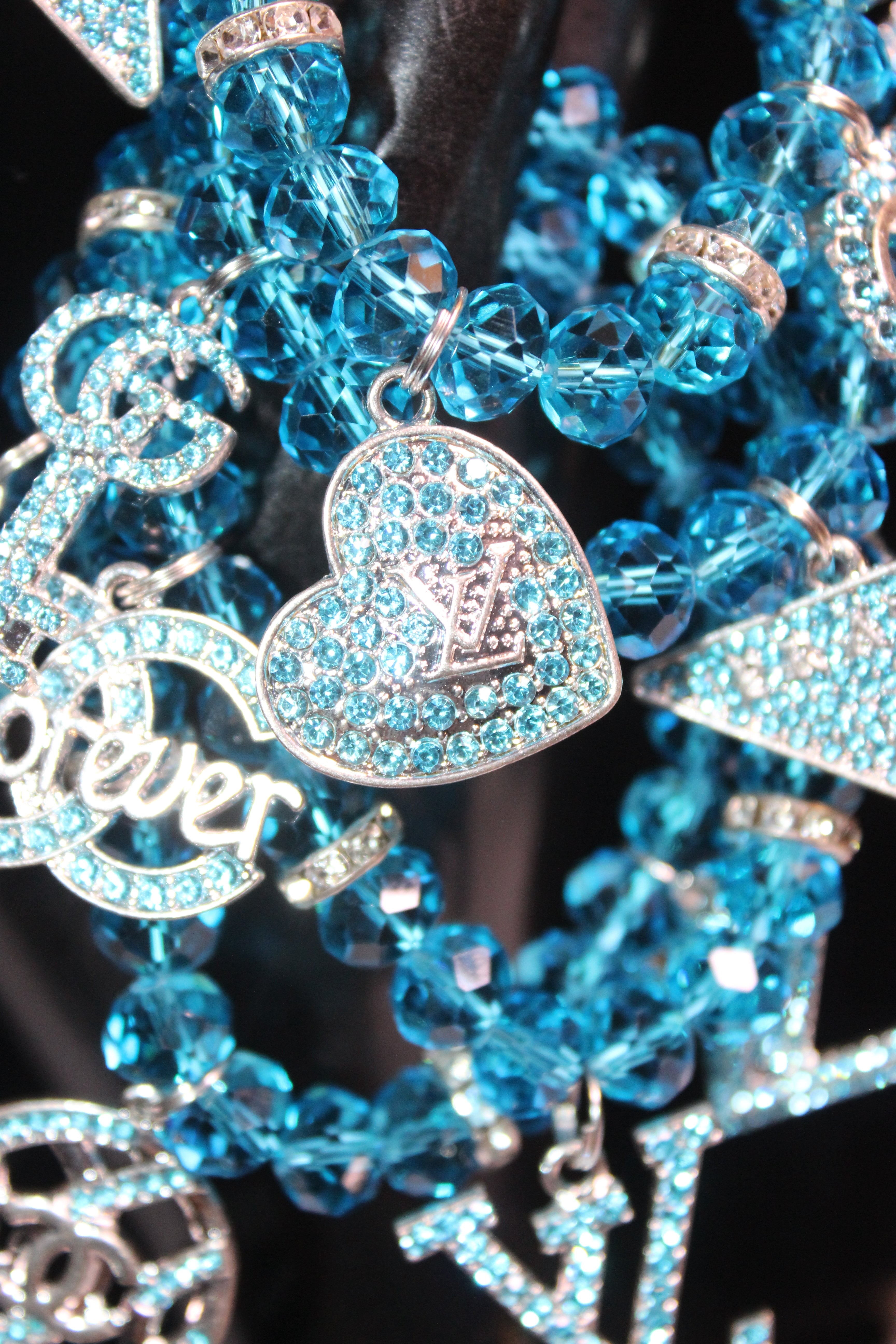 4 Piece Aquamarine Crystal Charm Bracelet Set