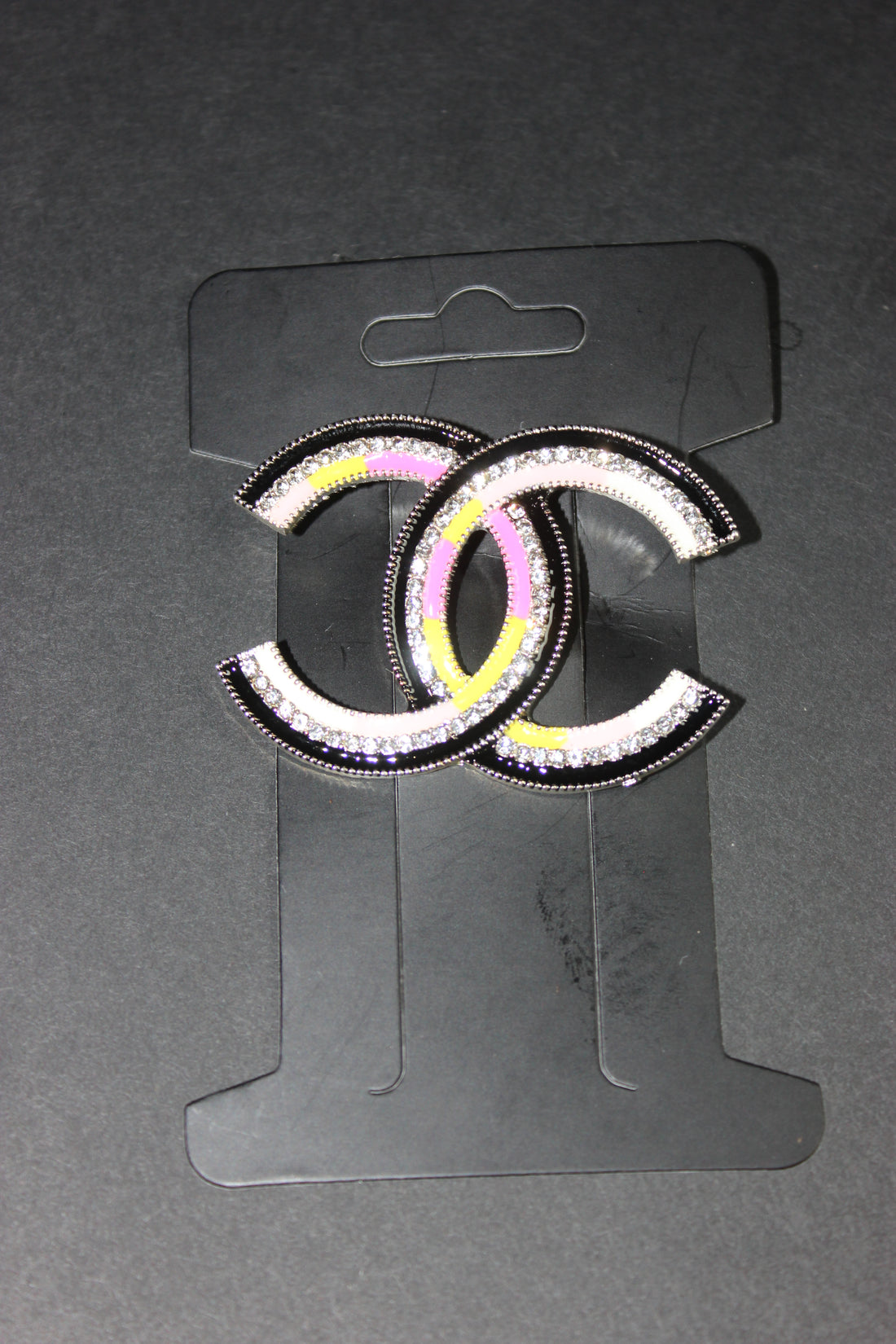 Black/Pink/Yellow/White Rhinestone Brooch Pin w/ SILVER
