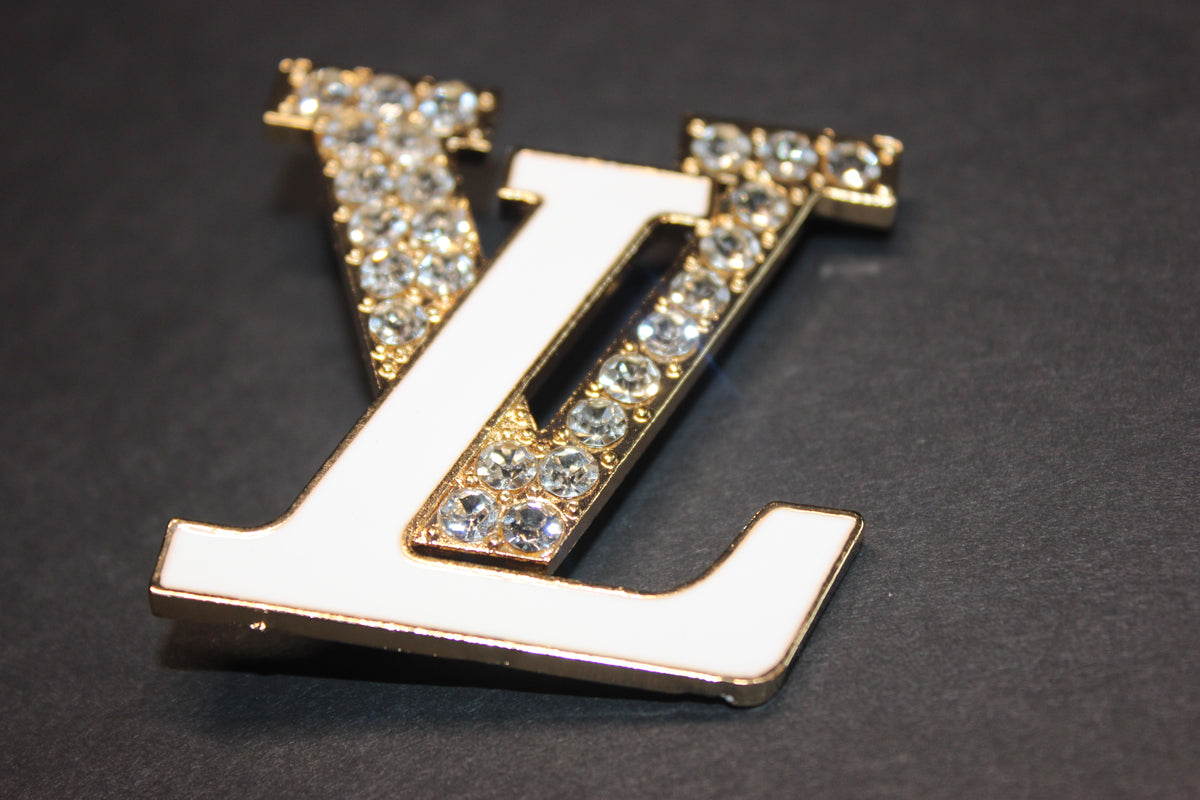 White & Gold Rhinestone Brooch Pin