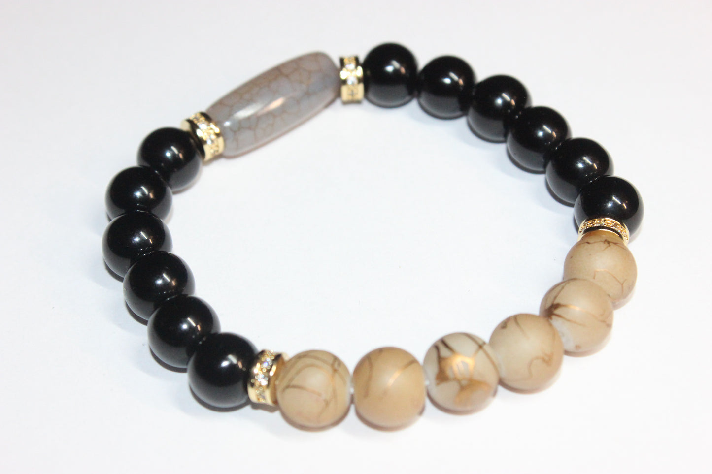 Black & Shades Of Brown with Gold Beaded Bracelet 10mm