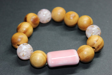 Shades Of Pink & Wood Beaded Large Bracelet