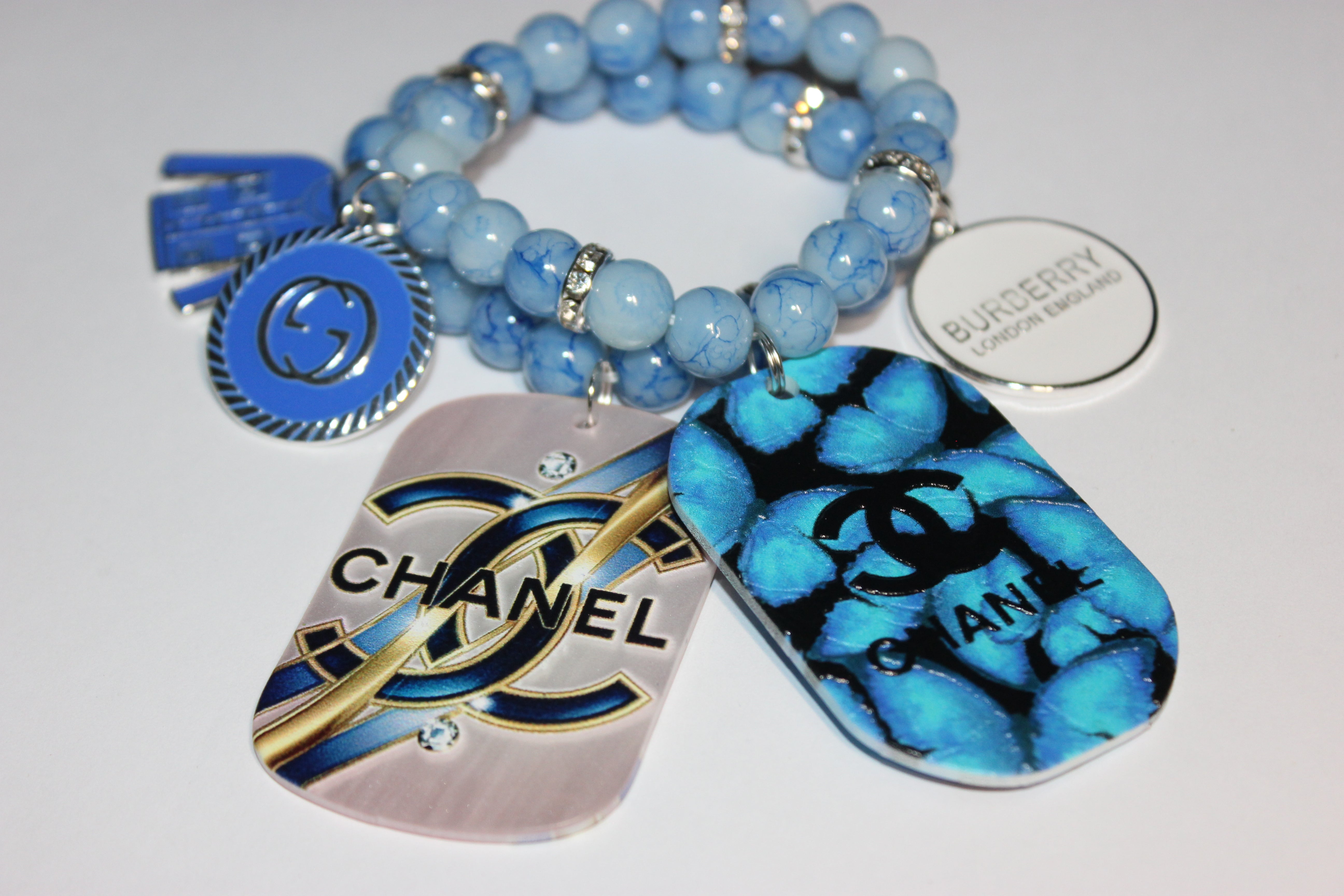2 Piece Shades Of Blue w/ Silver Charm Bracelet Set