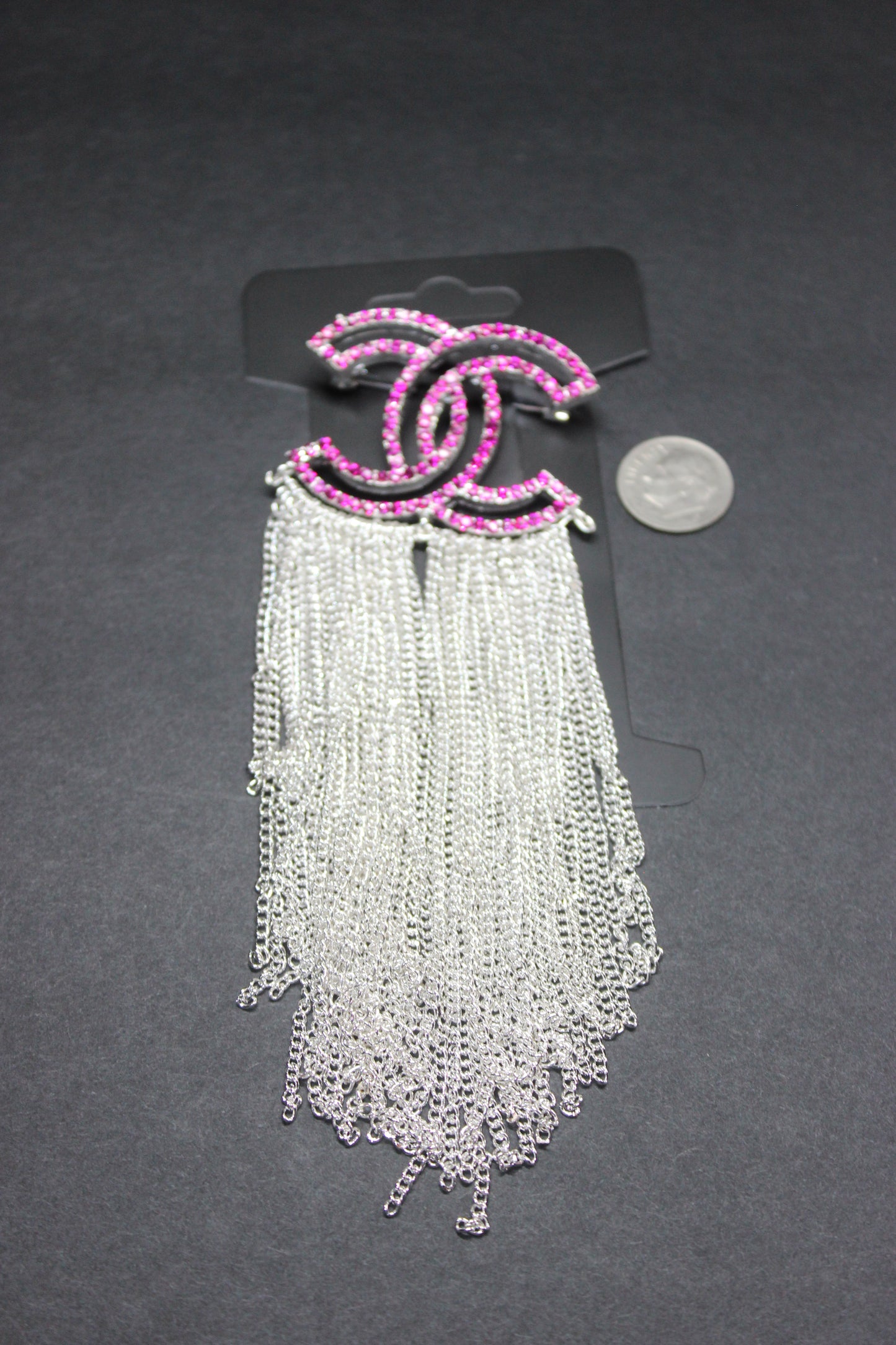 Hot Pink & Silver Rhinestone Chain Brooch Pin