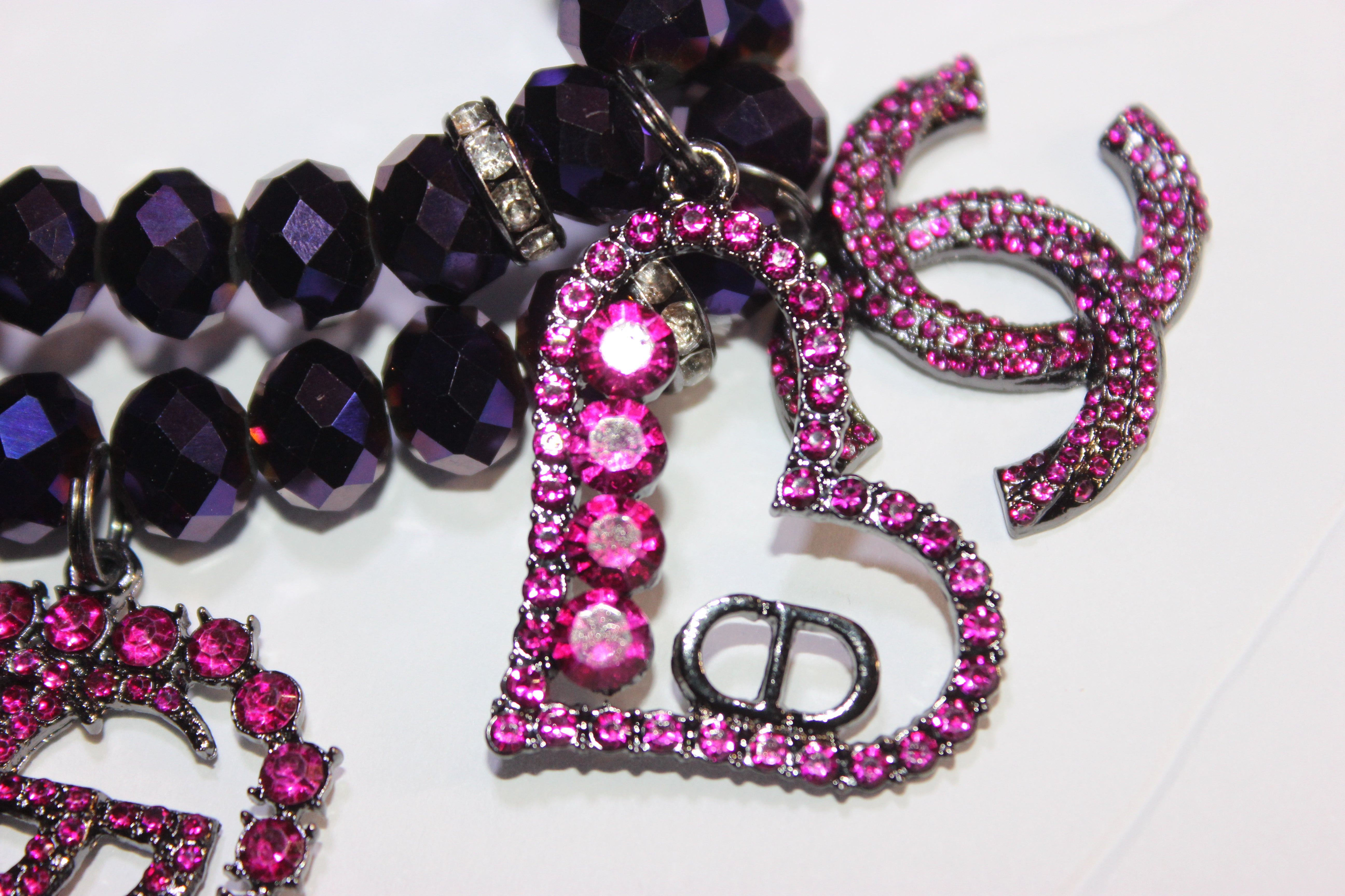 2 Piece Electric Plum/Purple Brilliant Crystal Charm Bracelet Set