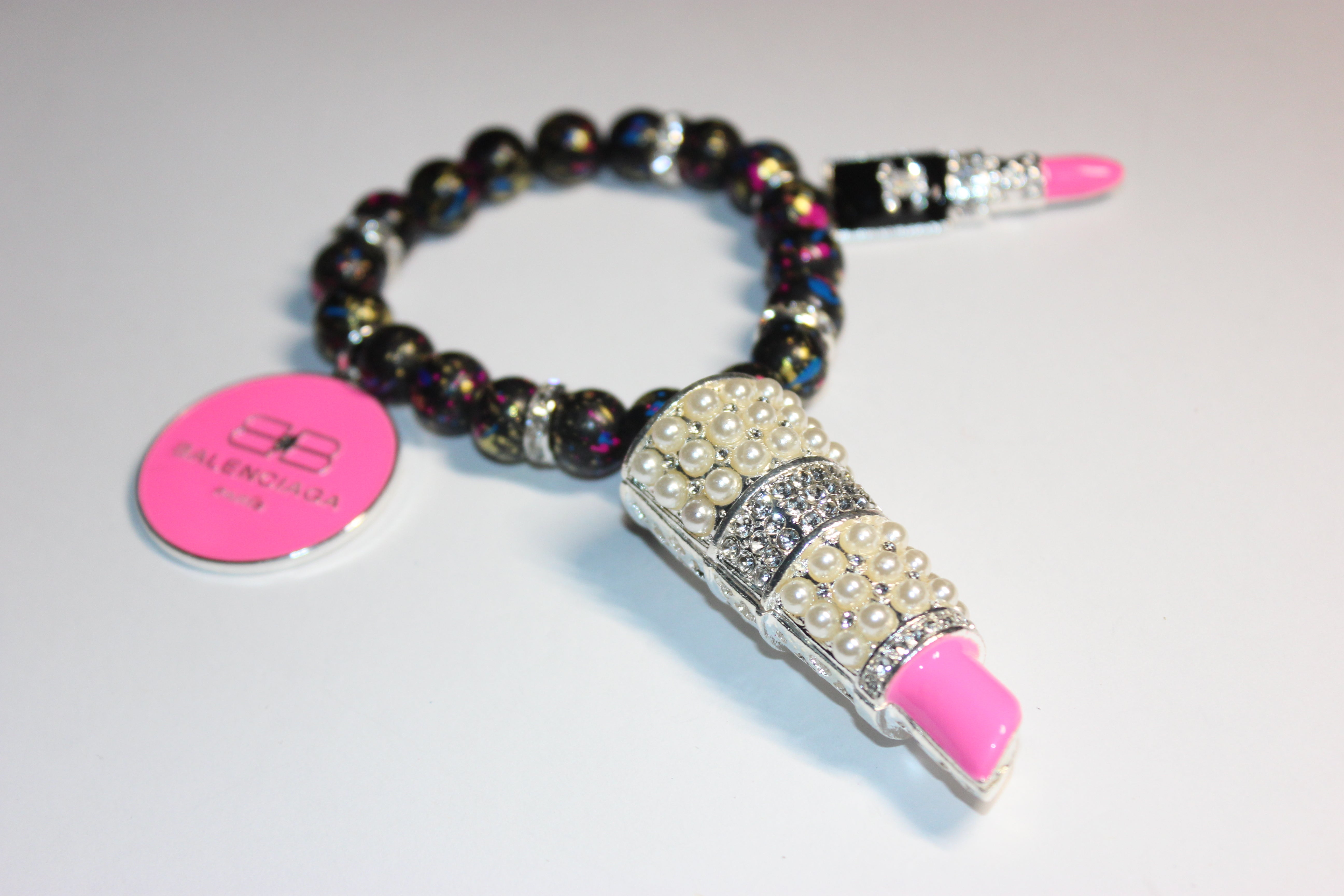 Black/Pink White w/ Silver Charm Bracelet (1)
