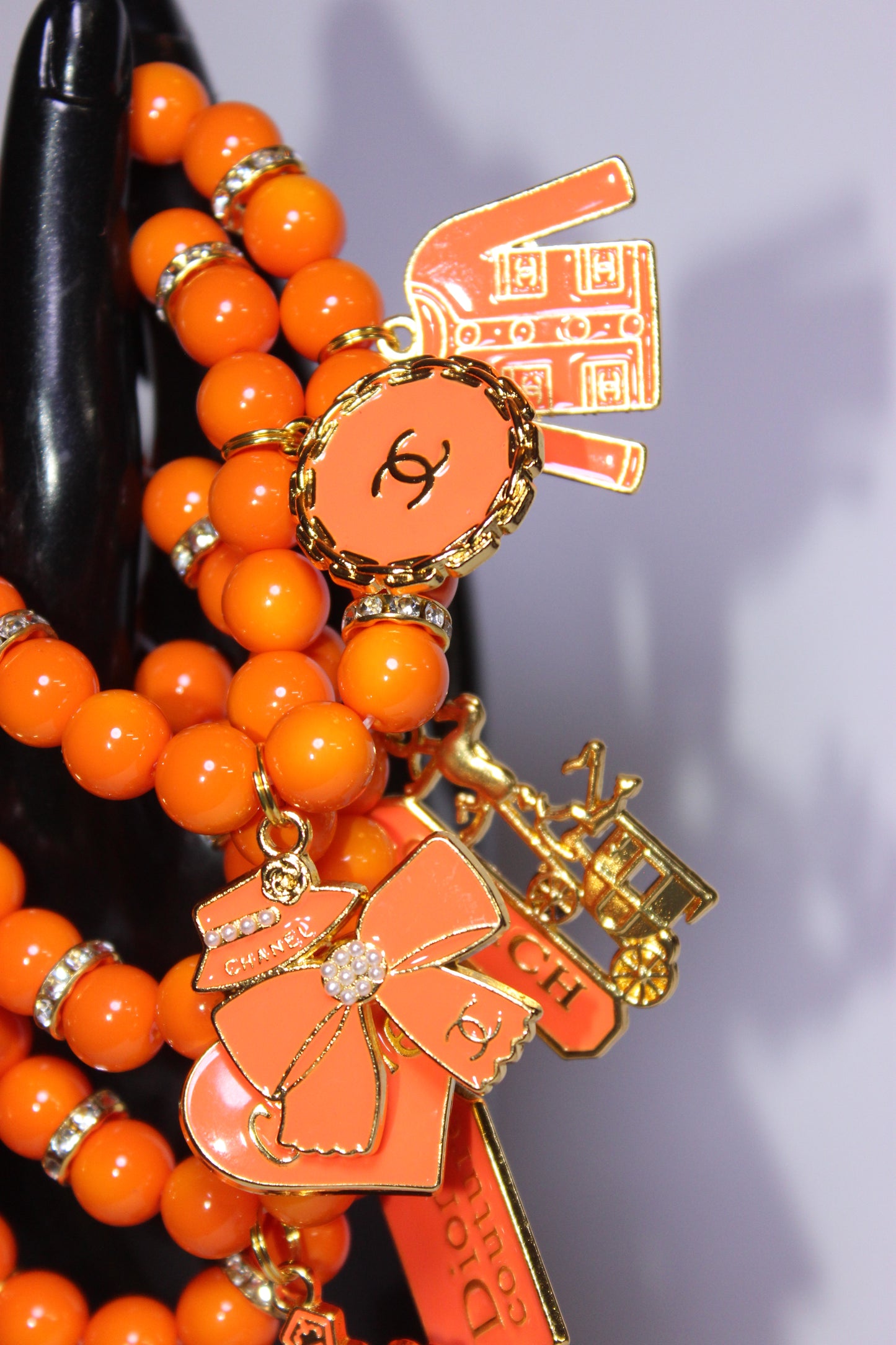 4 Piece Orange & Gold Beaded Charm Bracelet Set