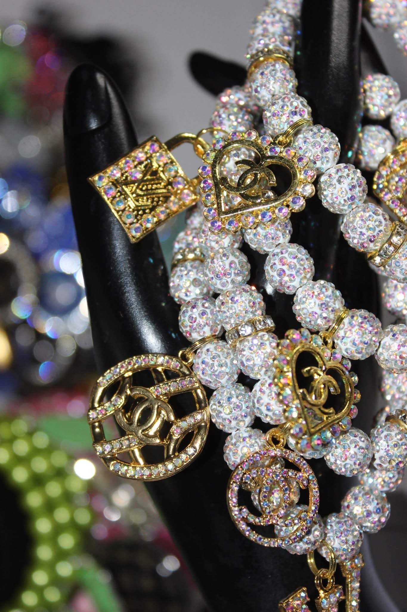 4 Piece Iridescent & White w/Gold Charm Bracelet Set