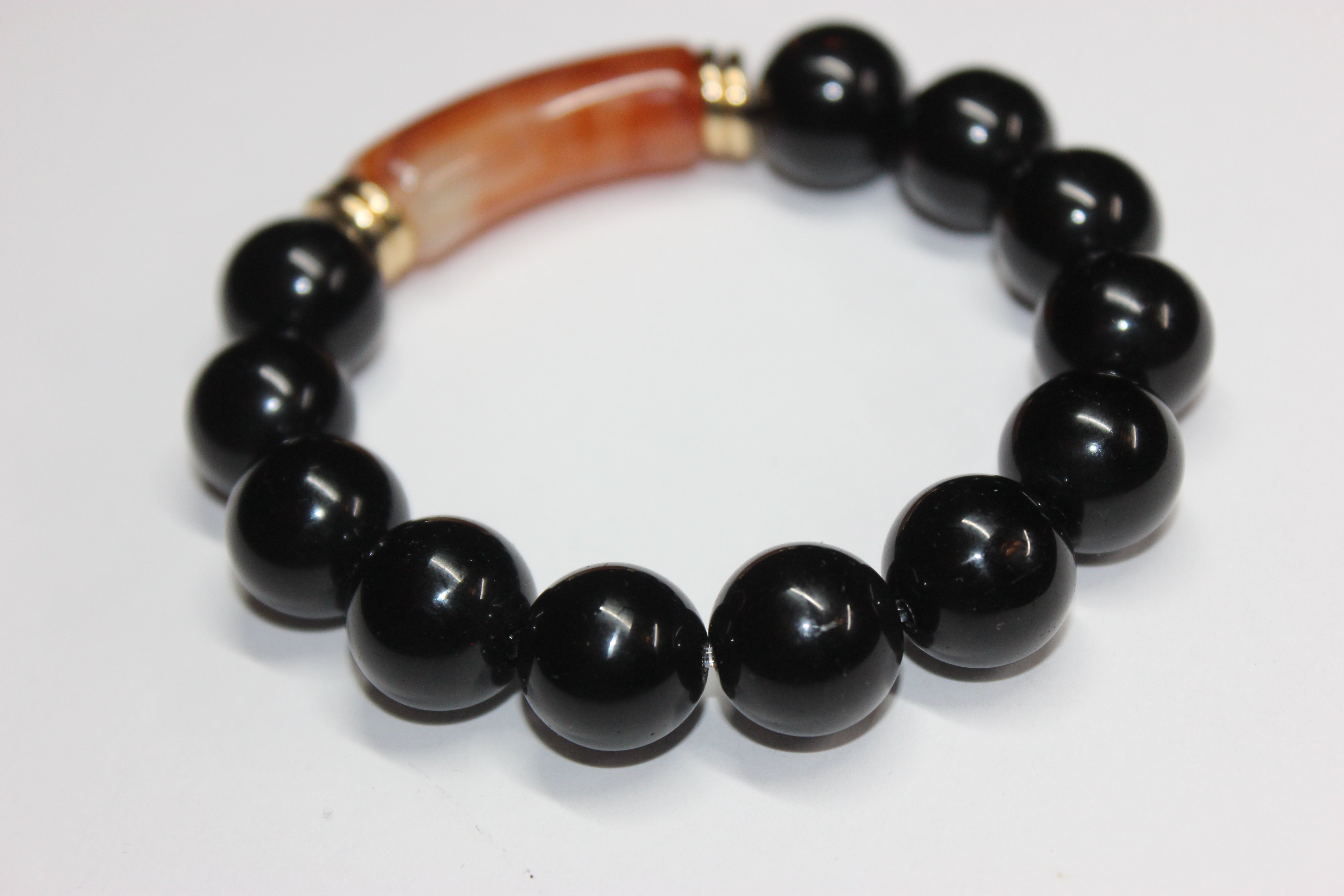 Black Brown & Gold Beaded Bracelet