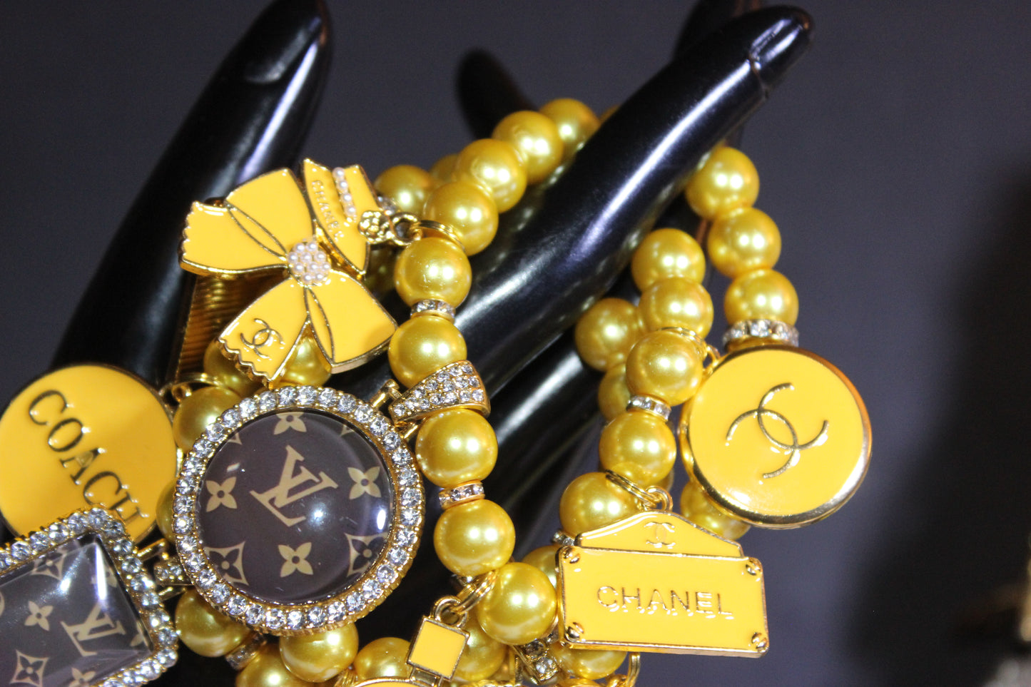 3 Piece Yellow & Gold Pearl Luxury Charm Bracelet Set