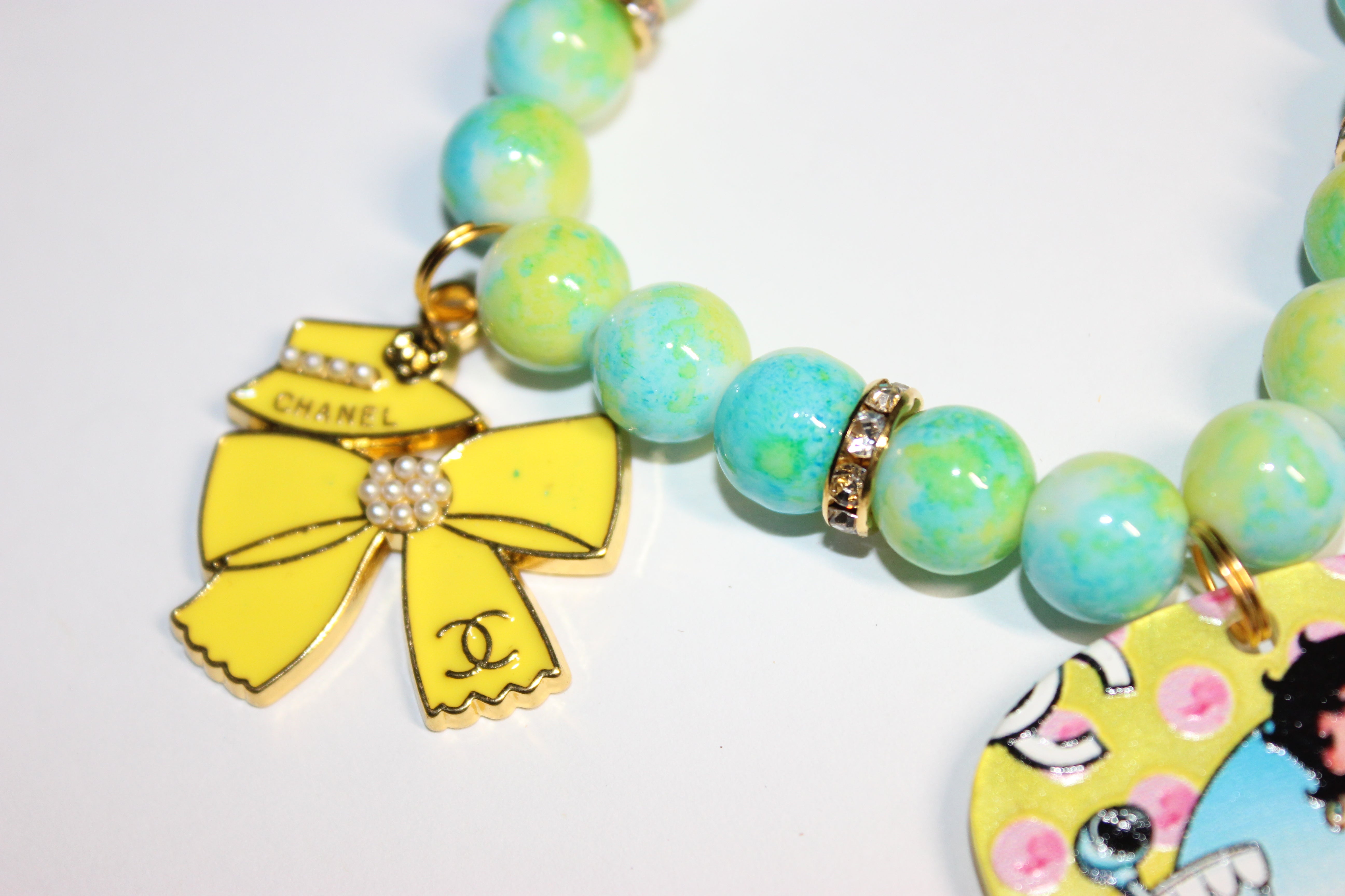 Aquamarine/Yellow & Greene W/ Gold Charm Bracelet (1)