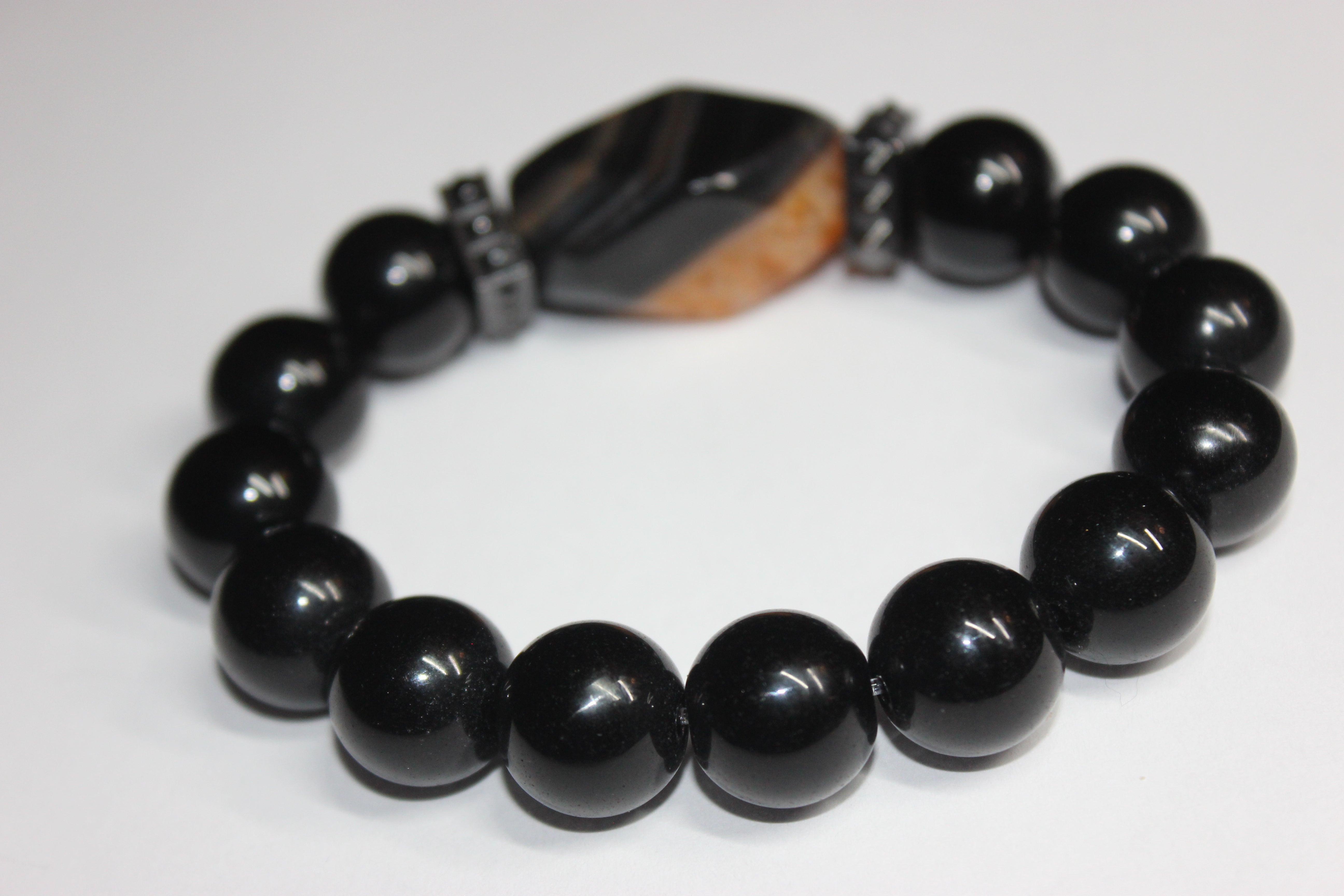 💪🏾Menswear💪🏾 Orange Stone & Black Beaded Bracelet